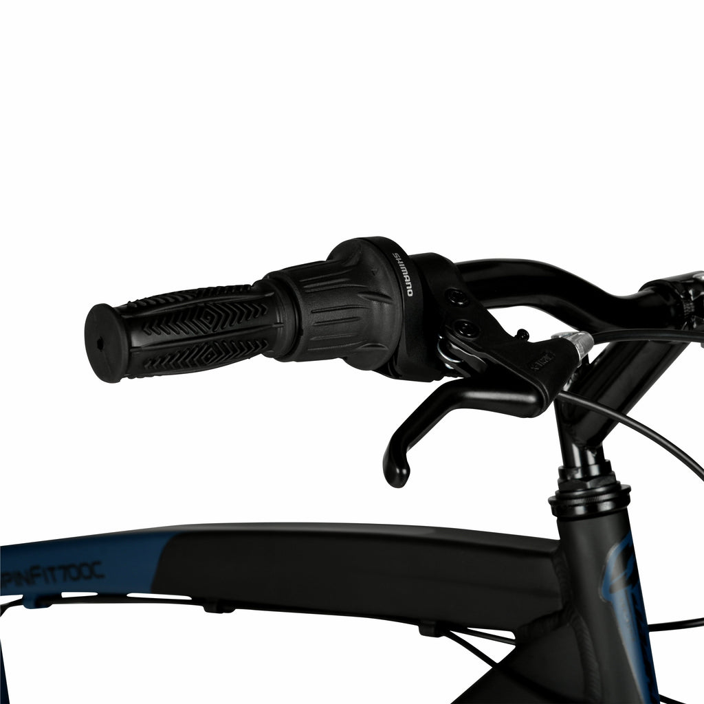 Hyper Bicycles 700c Men's Spin Fit Hybrid Bike, Adults Ages 14+, Black/Blue