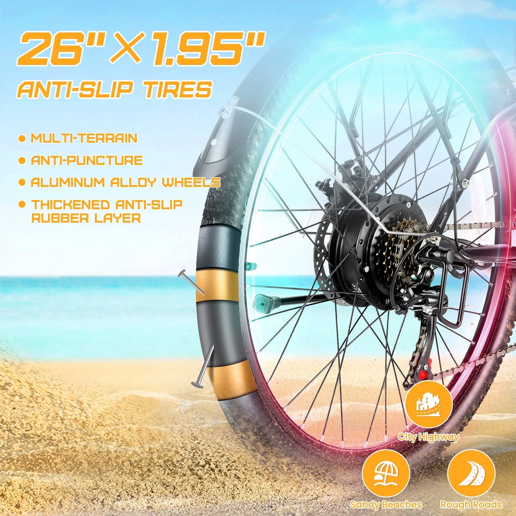 Gocio 26 Electric Bike for Adults, 750W Peak Motor Commuter E-Bike, 48V 7.8Ah Battery, 7-Speed, UL2849