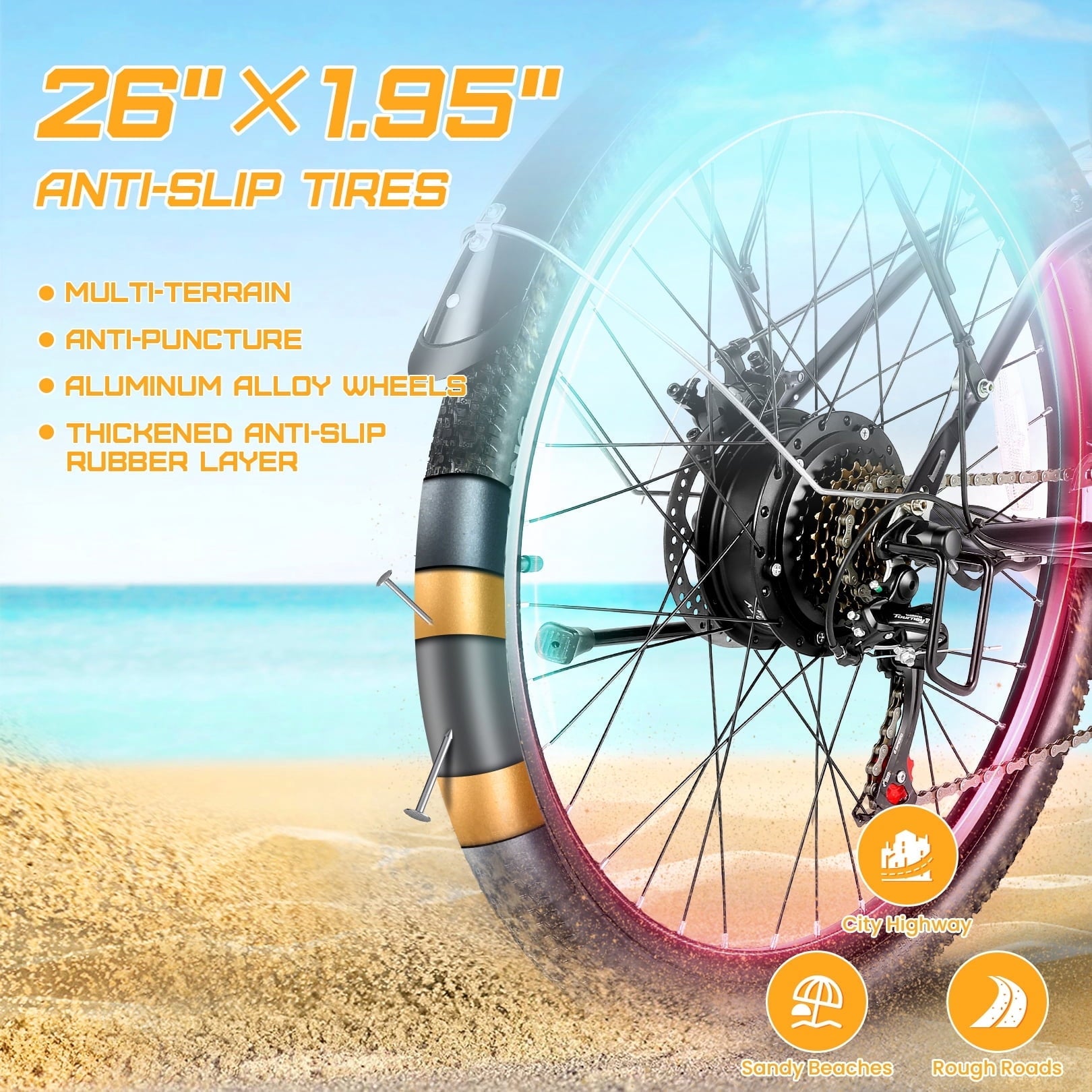 Gocio 26 Electric Bike for Adults, 750W Peak Motor Commuter E-Bike, 48V 7.8Ah Battery, 7-Speed, UL2849