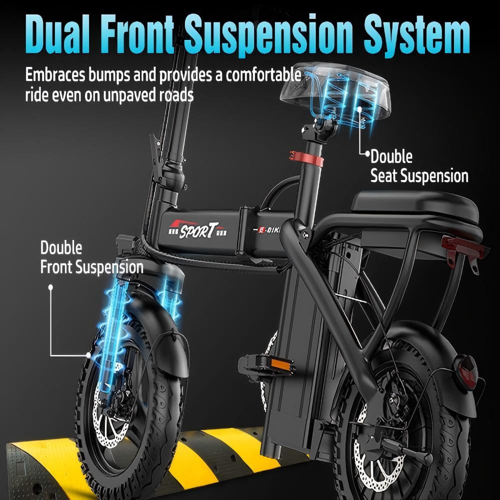 AZHAR 750W Foldable Electric Bike for Adults, 48V 10Ah Removable Battery, 14 Ebike, Electric Mini Bike,The range is 30 miles UL 2849