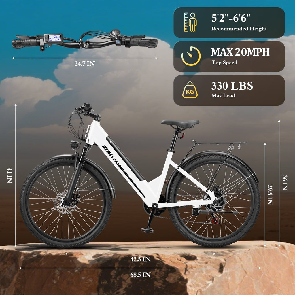 ZNH 26Low Step Commuter Electric Bike for Adults|750W Powerful Motor Adult Electric Bicycles Max 20mph|48V 13Ah Removable Battery Women City Ebike|UL2849|Black