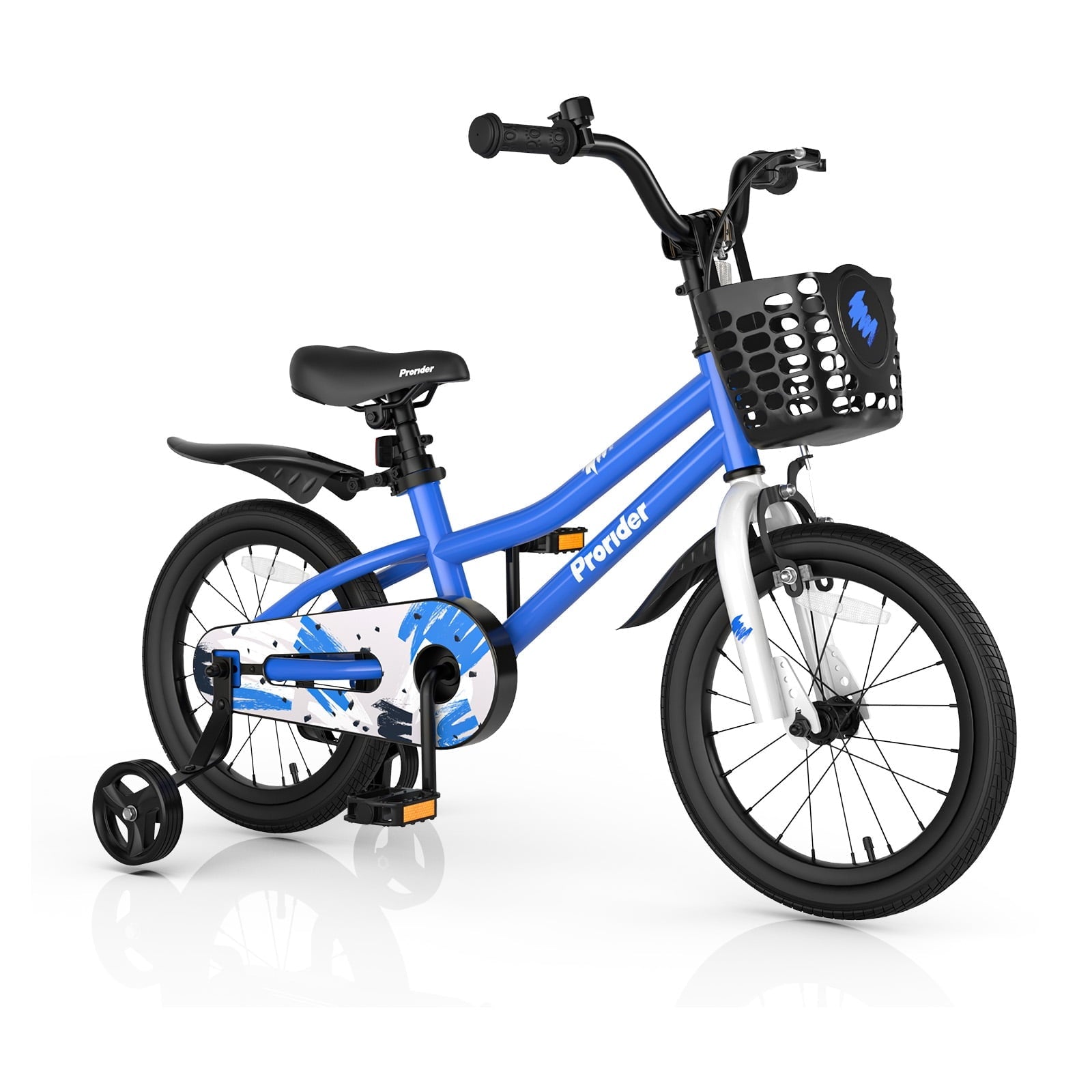 Costway 14'' Kid's Bike with Removable Training Wheels & Basket for 3-5 Years Old White