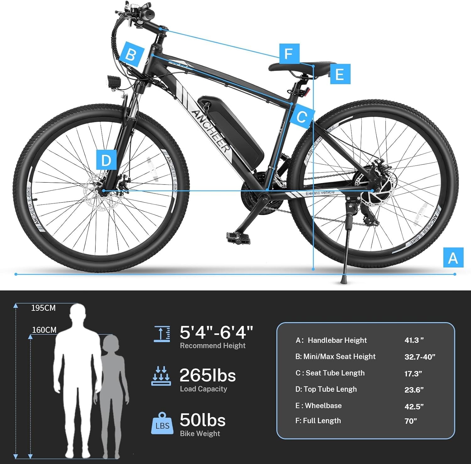 ANCHEER 500W Electric Bike for Adults 27.5 Electric Mountain Bike 3 Hours Fast Charge, Ebike for Adults with 48V 10.4Ah Removable Battery, Electric Bicycles LCD Display UL2849