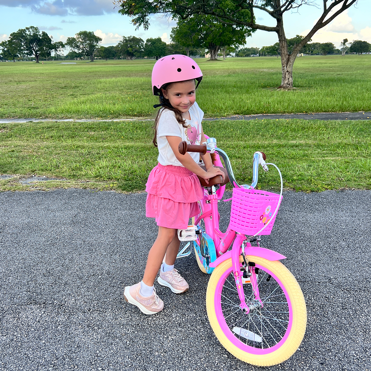 Glerc Maggie 14 inch Kids Girls Bike for Ages 3-5 Years Old Children, Princess Style Kids Bicycle with Doll-Seat & Basket & Training Wheels, Pink