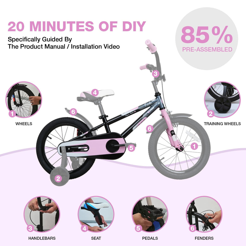 Hykolity Kids Bike, 16 Inch Children Bicycle for Boys & Girls Ages 4-6 Years Old, Rider Height 38-48 Inch, Sport Bike BMX Freestyle Handlebar Black Green