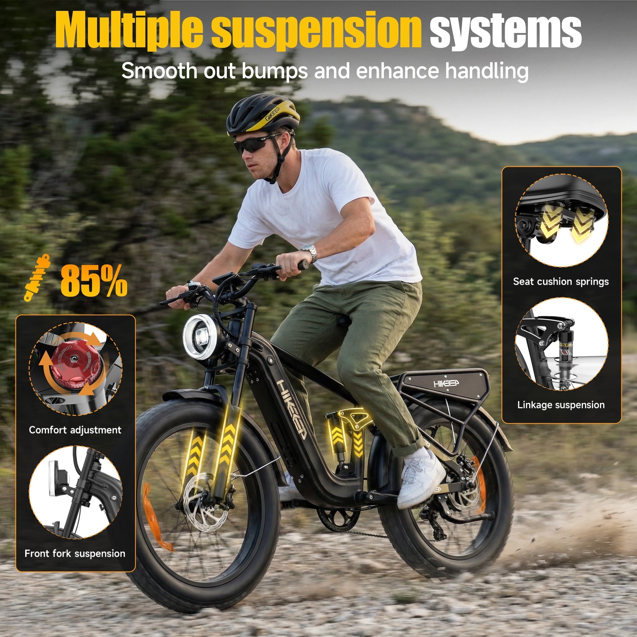 HiKeep Electric Bike for Adults, 2000W 4000W Peak Motor, 48V 25Ah Removable Lithium Battery, 26x4 Fat Tire E-Bike, 7-Speed Shimano, Full Suspension, Rear Rack, UL 2849, Black