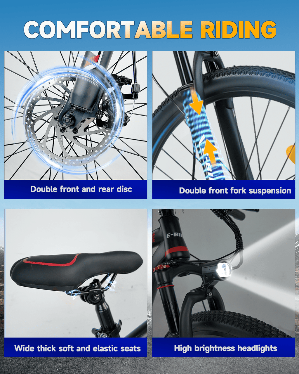 XKJ Electric Bike for Adults, 26”Electric Mountain Bike 576Wh Internal Battery & LCD Display,750W (Peak) Motor,7-Speed, Lightweight Ebike for Teens,40 Miles, Full Suspension,UL2849