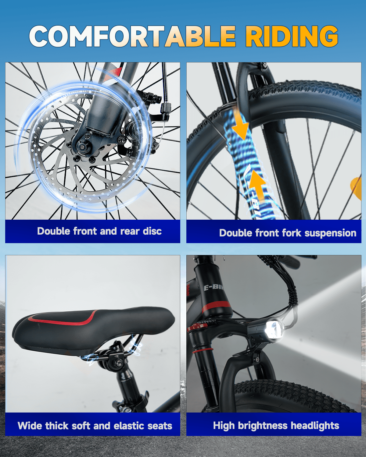XKJ Electric Bike for Adults, 26”Electric Mountain Bike 576Wh Internal Battery & LCD Display,750W (Peak) Motor,7-Speed, Lightweight Ebike for Teens,40 Miles, Full Suspension,UL2849