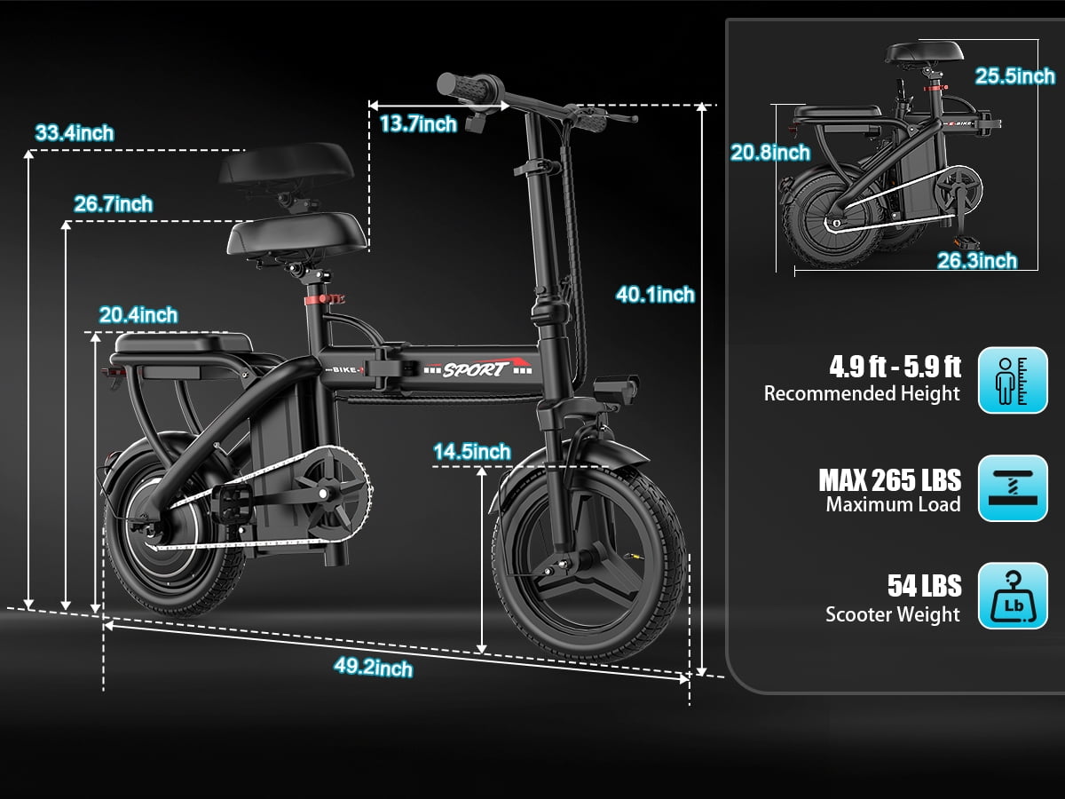 PostJoy Z6 14-inch folding electric bicycle, adult electric bicycle, 48V10AH battery, peak 1200W motor, top speed of 25MPH, range of 35 miles, commuter/travel mini electric bicycle