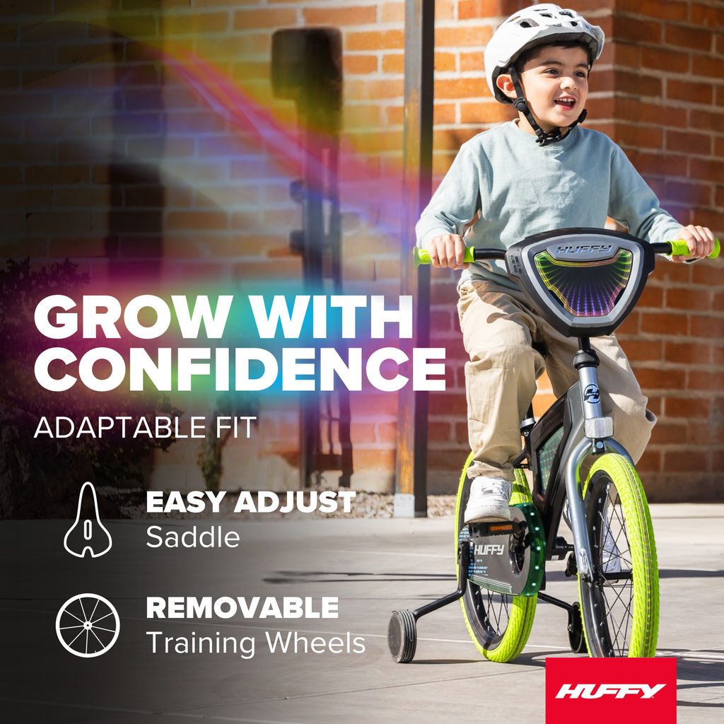 Huffy 18 Electro-Light Kids' Bike, Fits Riders 42 - 49, Grey/Green, Kids, Unisex