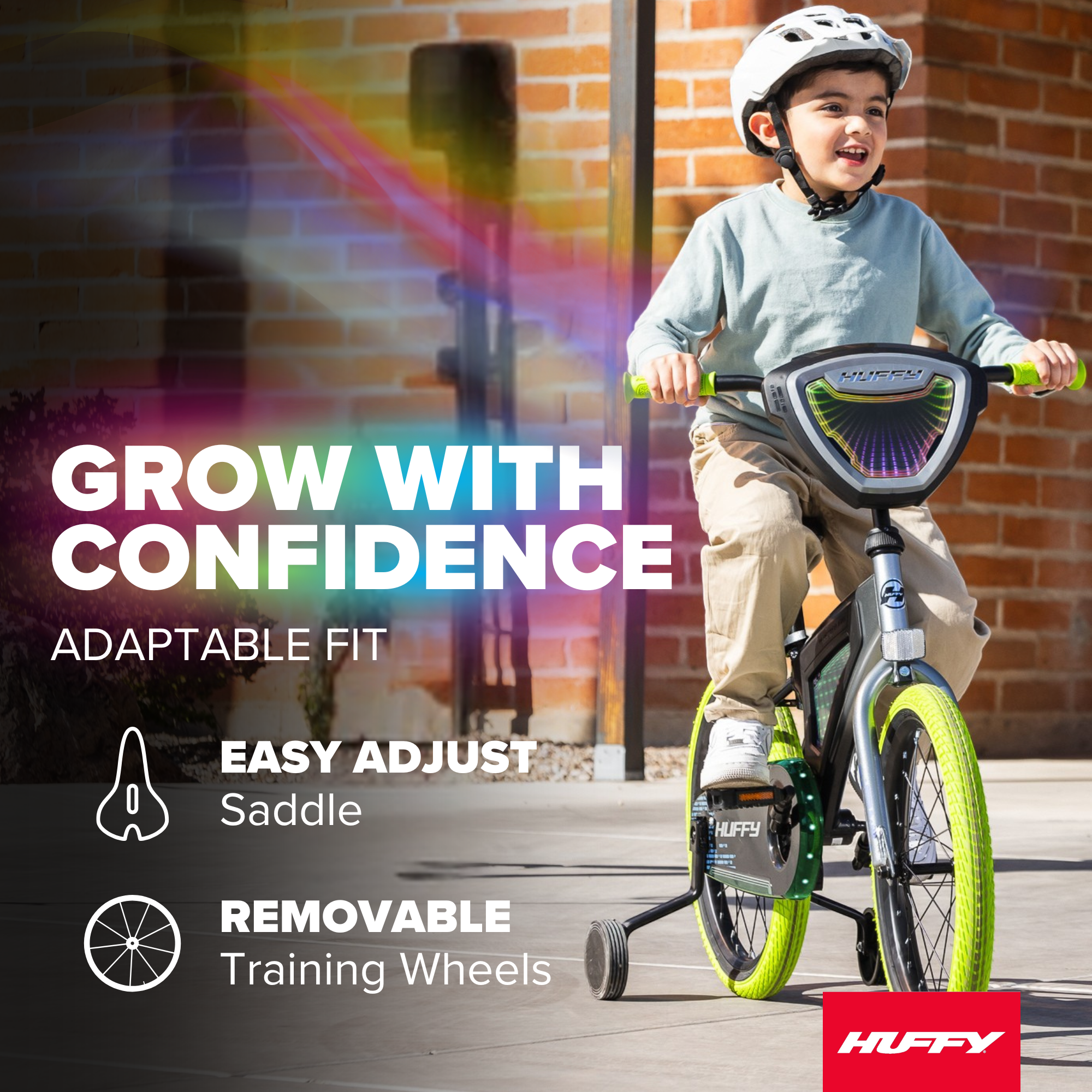 Huffy 18 Electro-Light Kids' Bike, Fits Riders 42 - 49, Grey/Green, Kids, Unisex