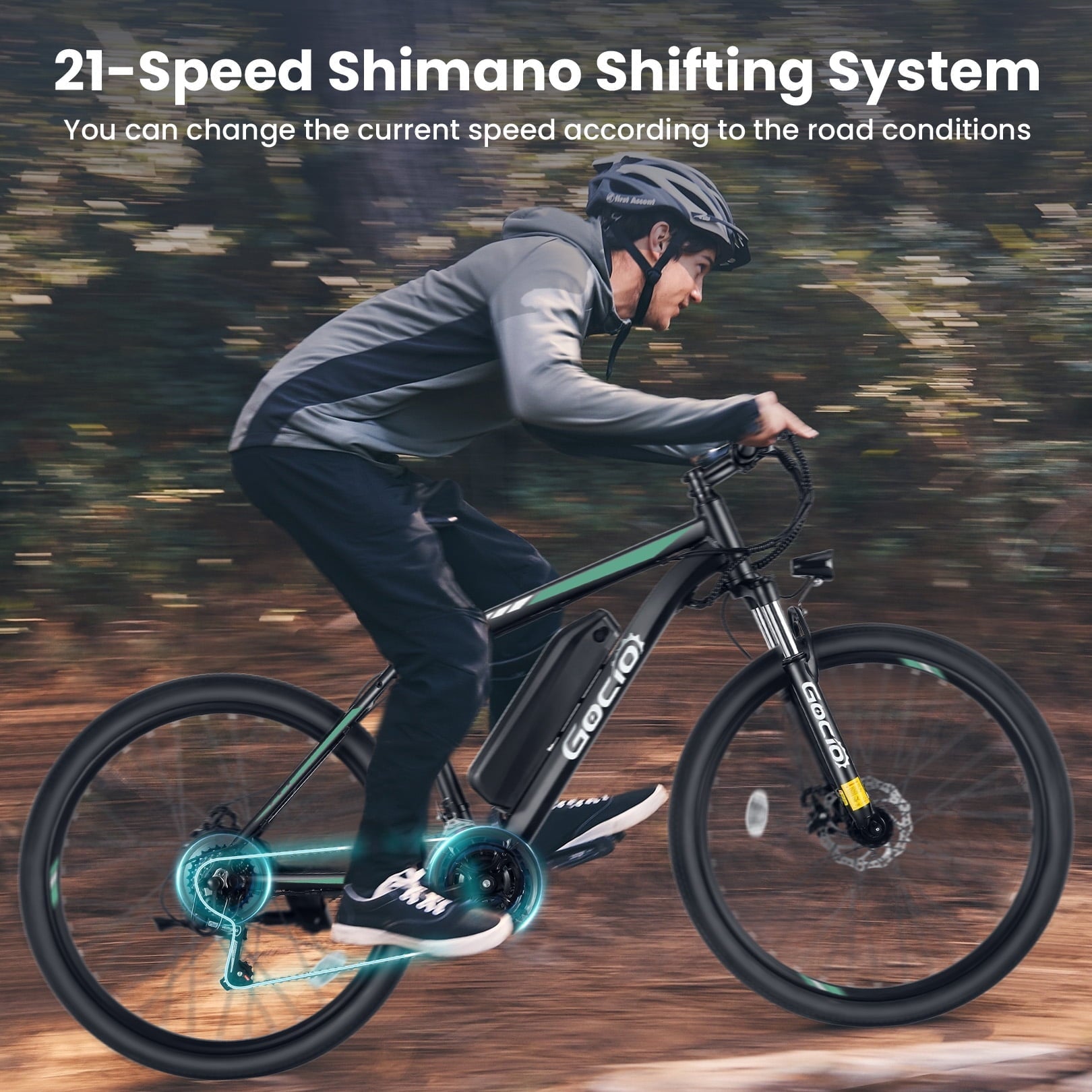 Gocio Electric Bike for Adults, 27.5 E-Mountain Bike, Lockable Suspension Fork, 750W Peak Power Motor, 48V/10.4AH, 19.8 MPH, 21 Speed, UL 2849