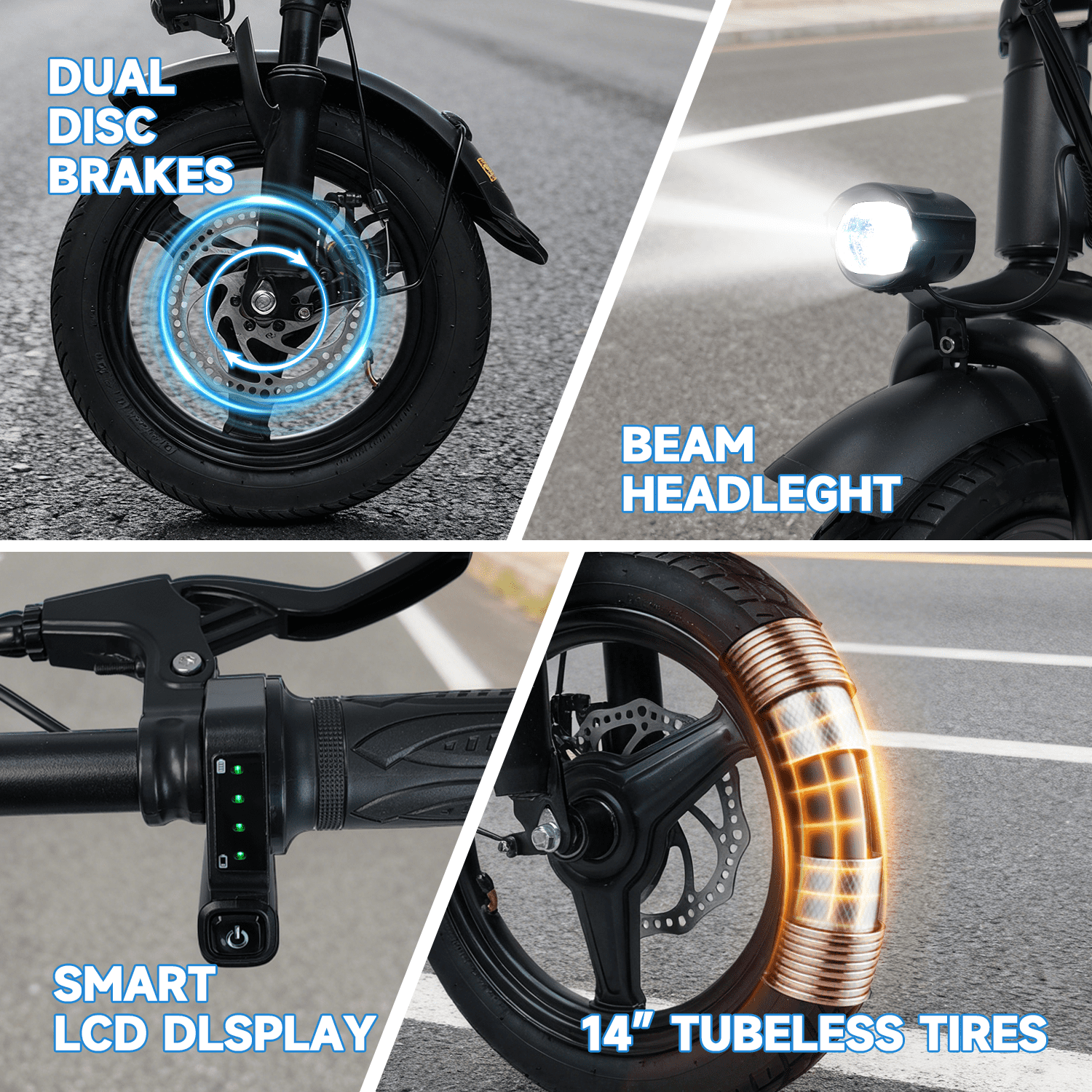BroPath Electric Bike for Adults, Ebike, Electric Bicycle with 576WH Removable Battery,14 Folding Ebike, 21MPH,20+ Miles(MAX),500W High Motor,Multi-Shock Absorption,Commuting Mini E Bikes,UL2849
