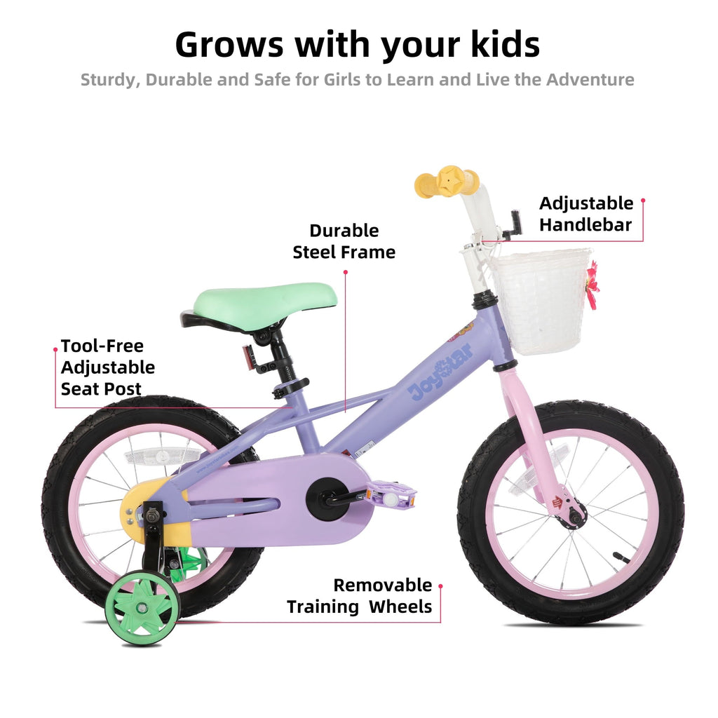 JOYSTAR 12 14 16 Kids Bike for 2-7 Years Girls 33-53 Inch Tall, Rainbow Toddler Bicycle with Basket, Training Wheels & Coaster Brake, 85% Assembled, Macarons