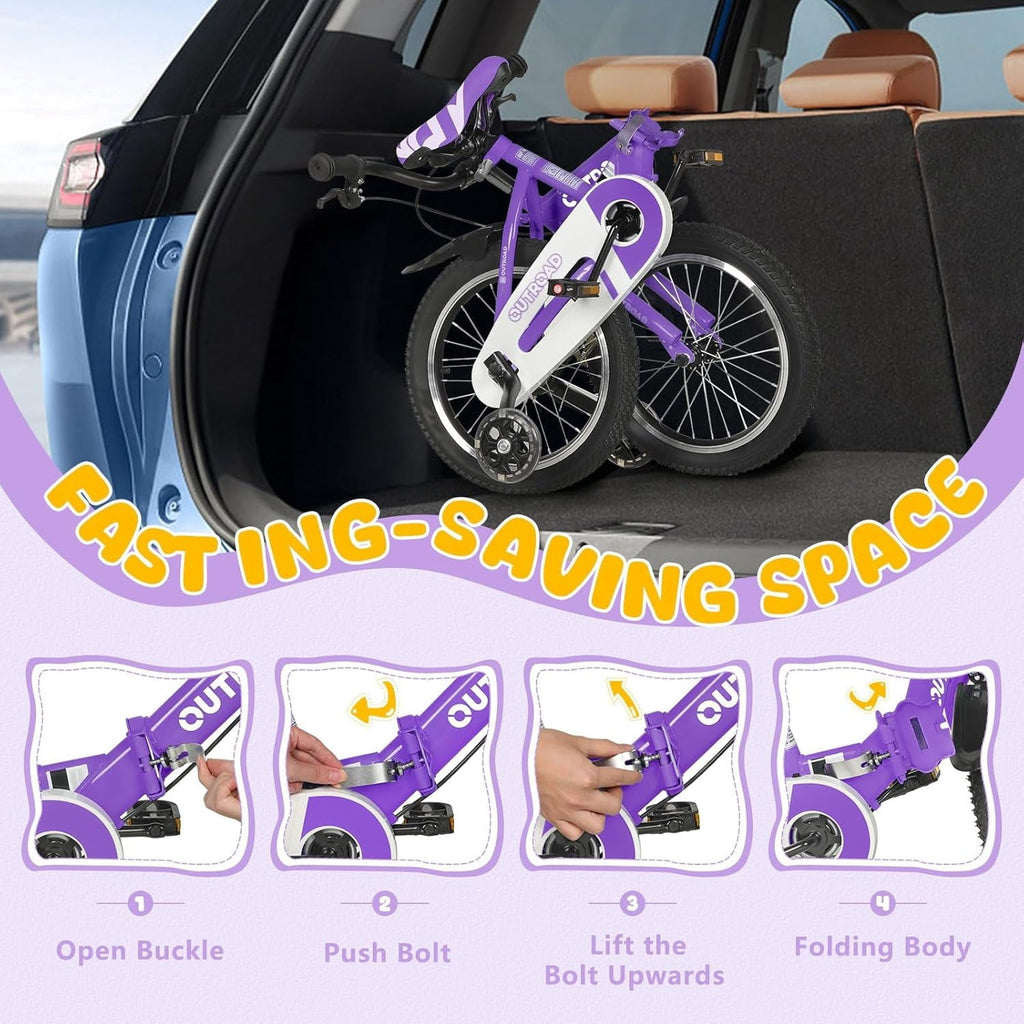 Marknig 14 16 18 Folding Kids Bike with Removable Training Wheels, Children's Bicycle for Boys & Girls Ages 3-9 Years, Easy-Storage Toddler Bike