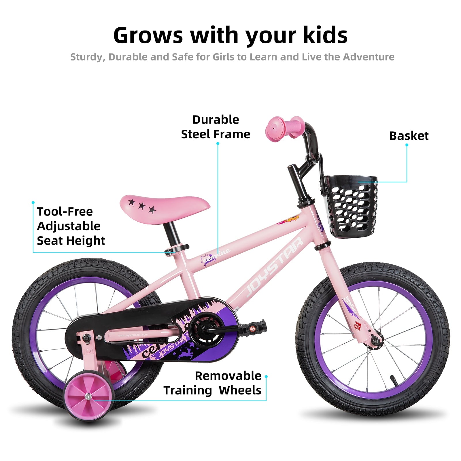 JOYSTAR Cervine 14 inch Kids Bike for Boys and Girls, Children Bicycle in Pink