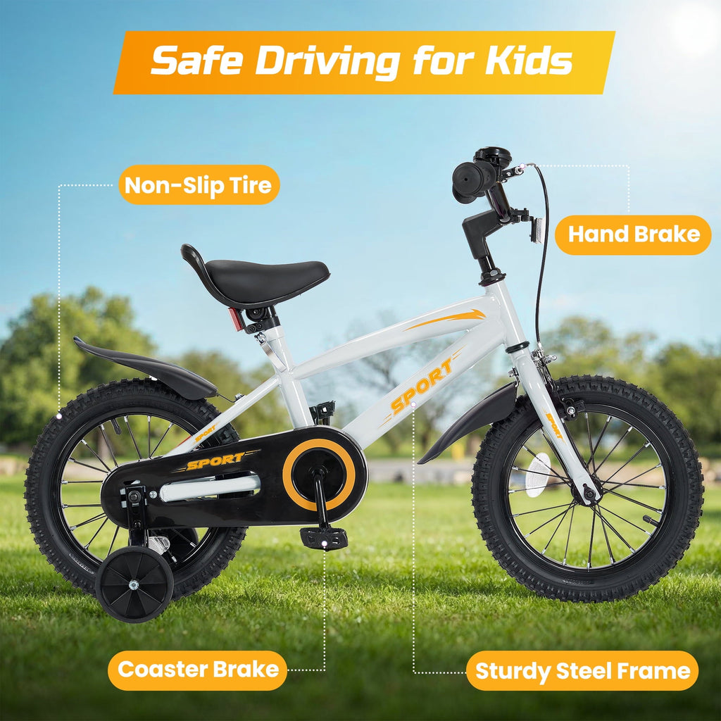 Naipo 16 Inch Kid Bikes for Boys and Girls Kid Bicycles with Kickstand and Training Wheels Boys Bike Gray-Orange