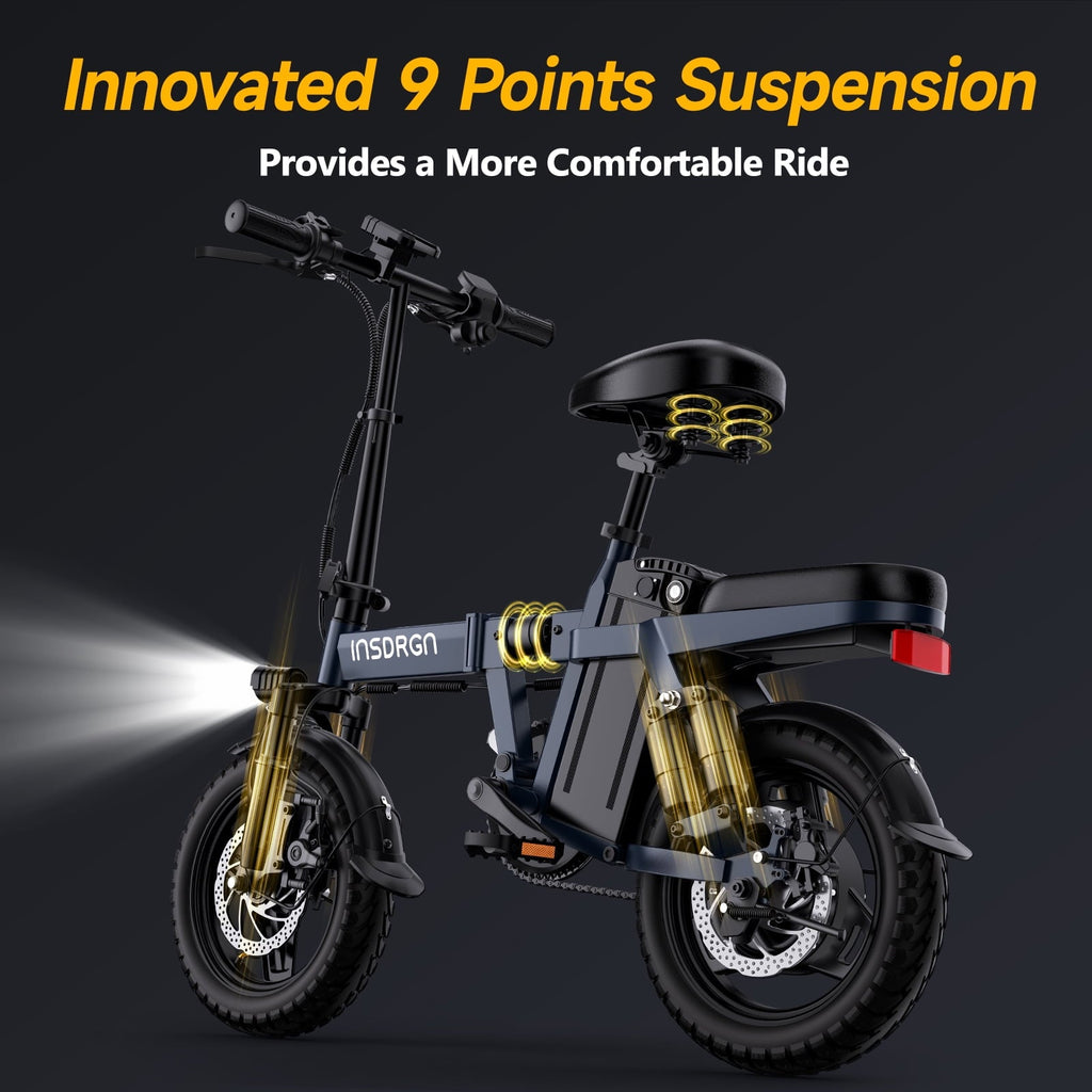 INSDRGN Folding Electric Bike for Adults Teens, 650W Peak Motor, 10.4AH 48V Battery 14 Electric Bicycles, 28 Miles Range, Mini Ebike for City Commuter, UL2849, Gray