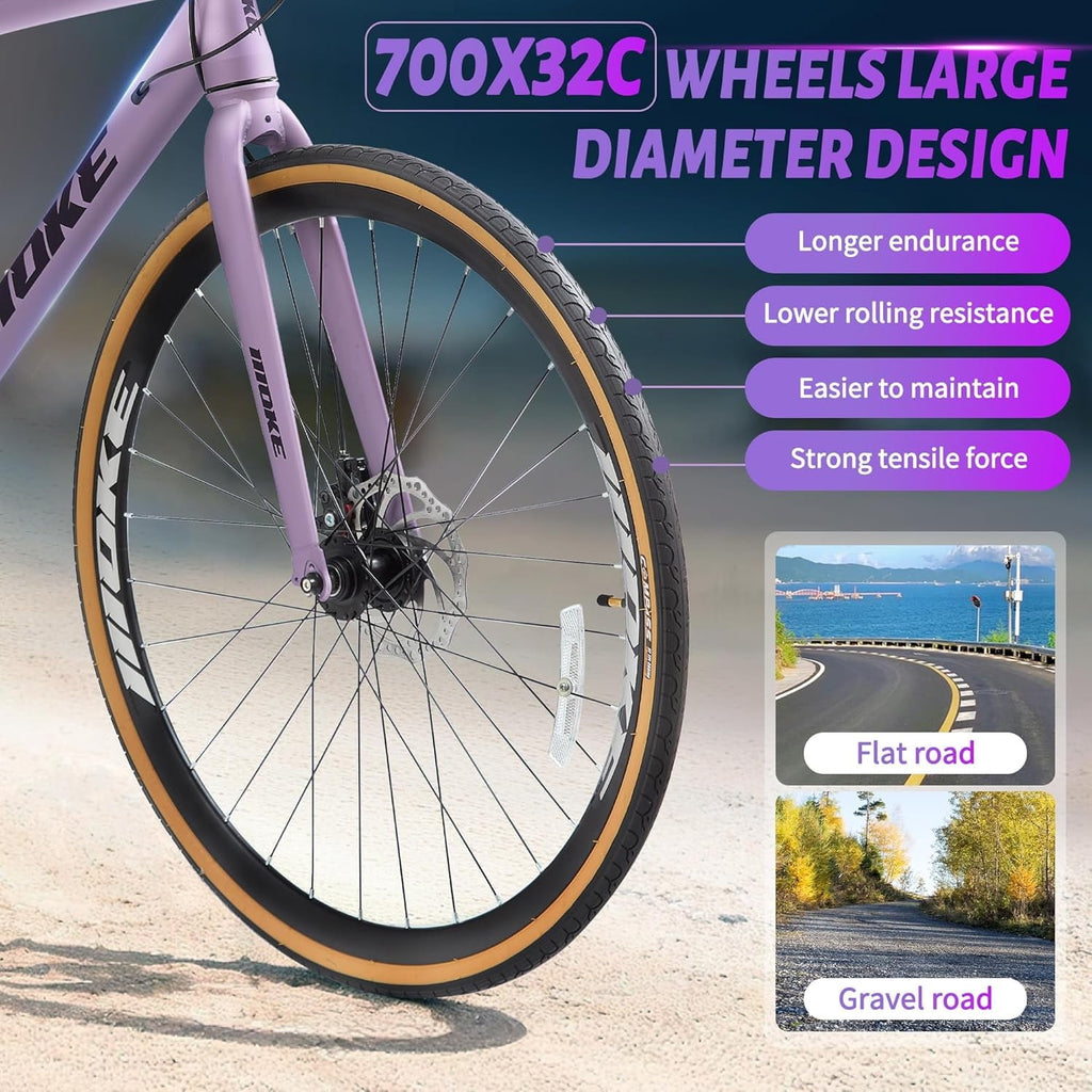 Mens Road Bike, NEORIVER 700C 24-Speed Hybrid Bike for Adults, Features Dual Disc Brakes, Trigger Shifting, Internal Wiring & Lightweight Frame for City Commuting