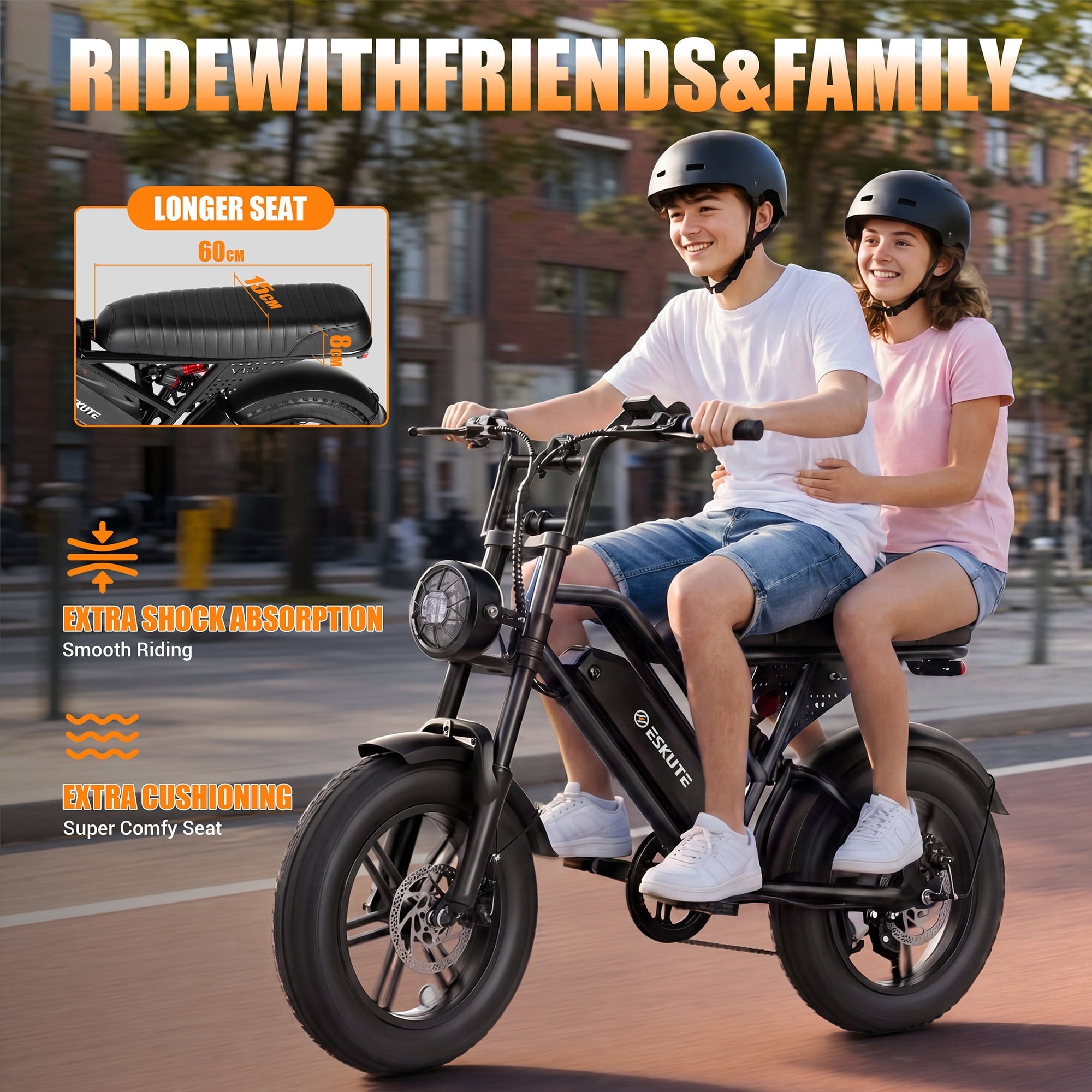 ESKUTE V100 Electric Bike for Teens Adults Students, 750W 28 Mph 48V 13 Ah,16x4.0 Fat Tire E Bicycle, 7-Speed Dual Suspension Mountain EBike Black, UL2849