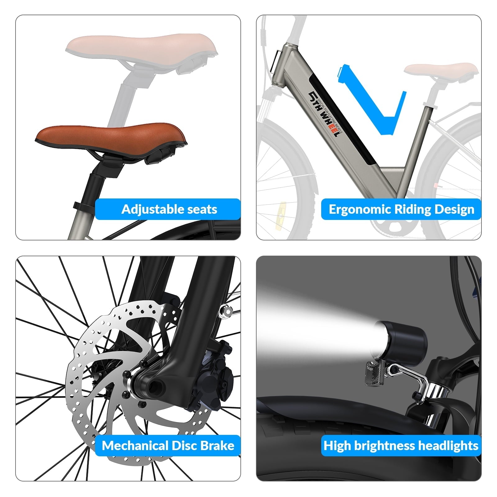 5TH WHEEL W18B Electric Bike for Adult with 350W Motor, 26 Electric Mountain Bike with 36V 10.4Ah Removable Battery Ebike, Electric Bicycle with 7 Speed, UL2849