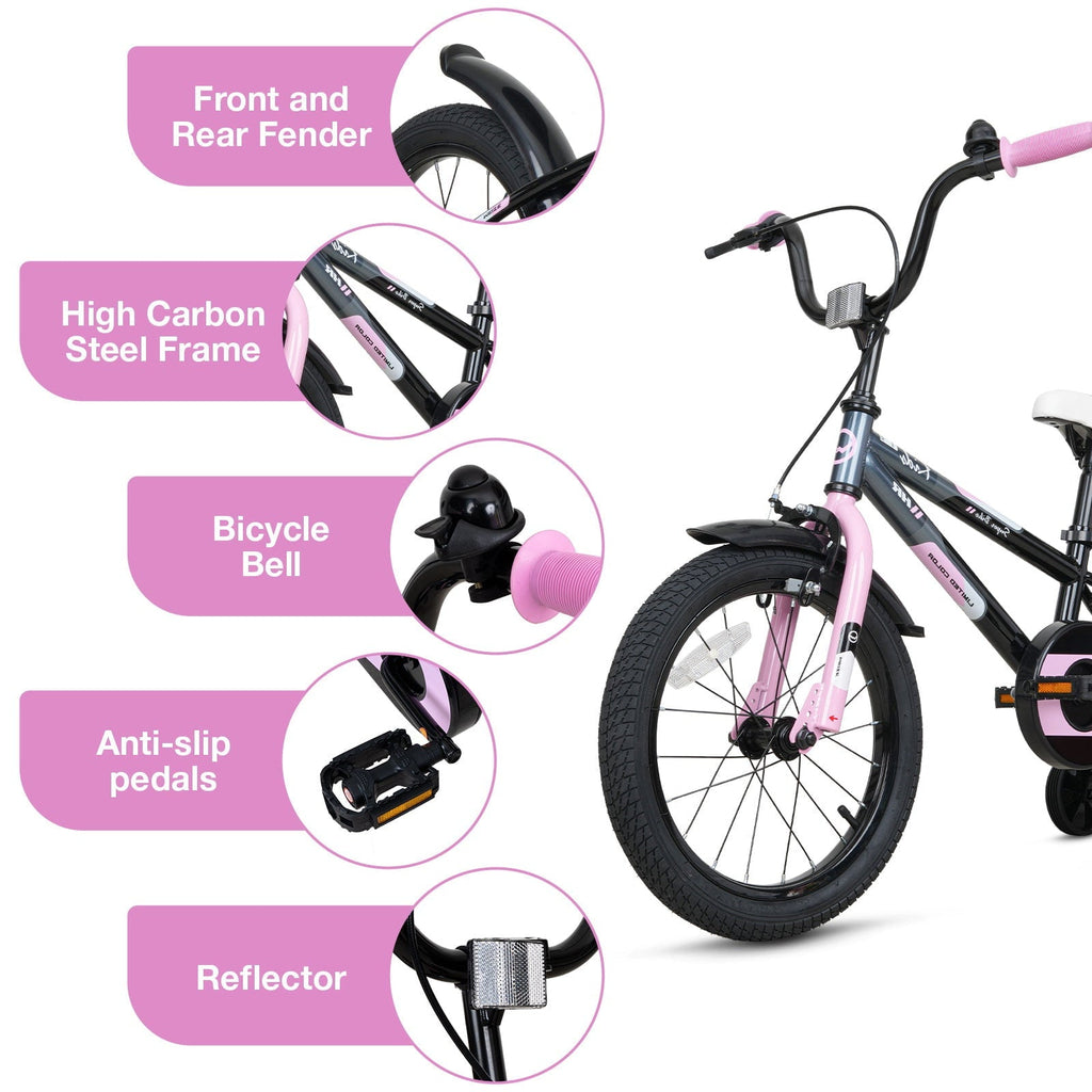 Hykolity Kids Bike, 16 Inch Children Bicycle for Boys & Girls Ages 4-6 Years Old, Rider Height 38-48 Inch, Sport Bike BMX Freestyle Handlebar Black Green