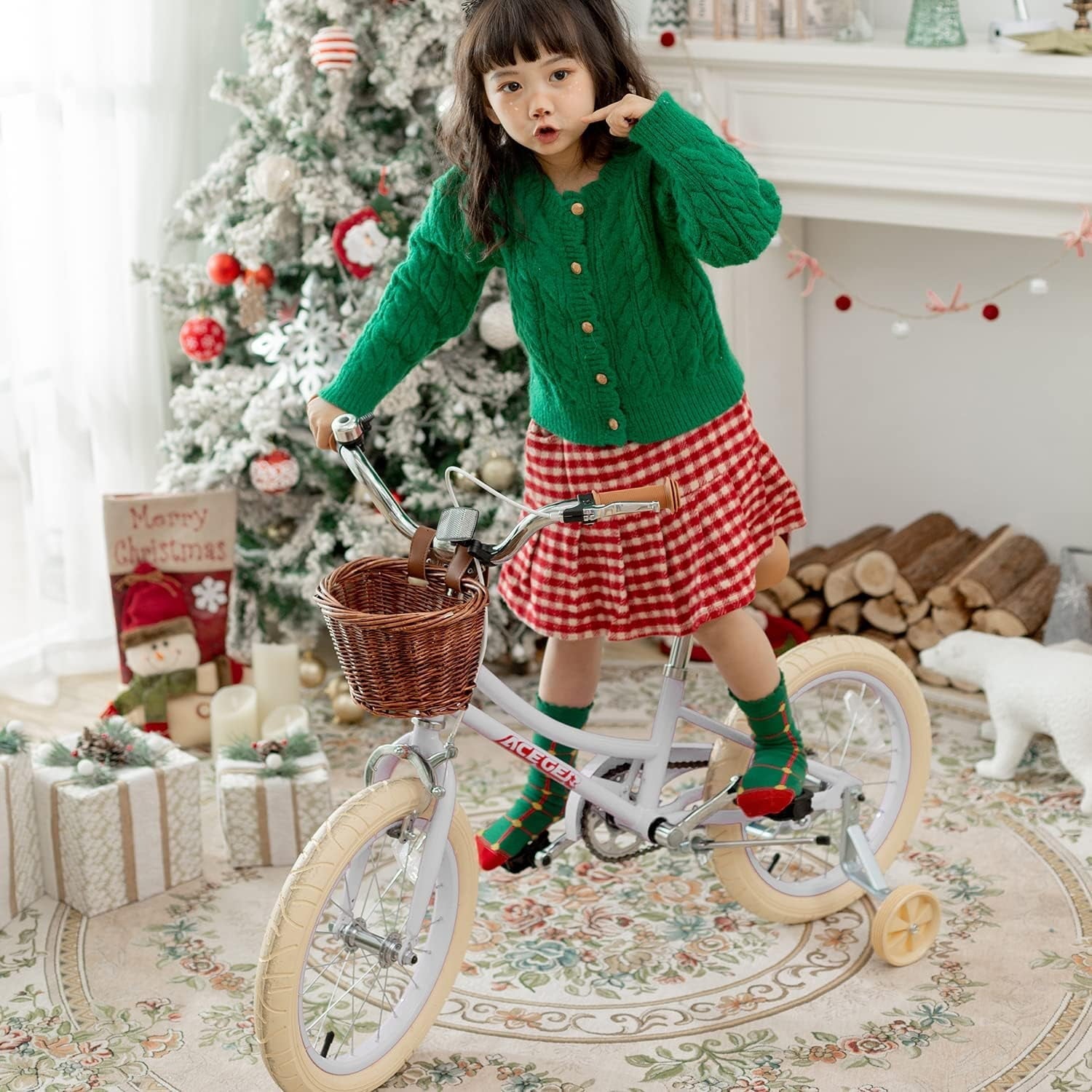 ACEGER 16 Inch Girls Bike with Basket, Purple, Training Wheels, Ages 4-8