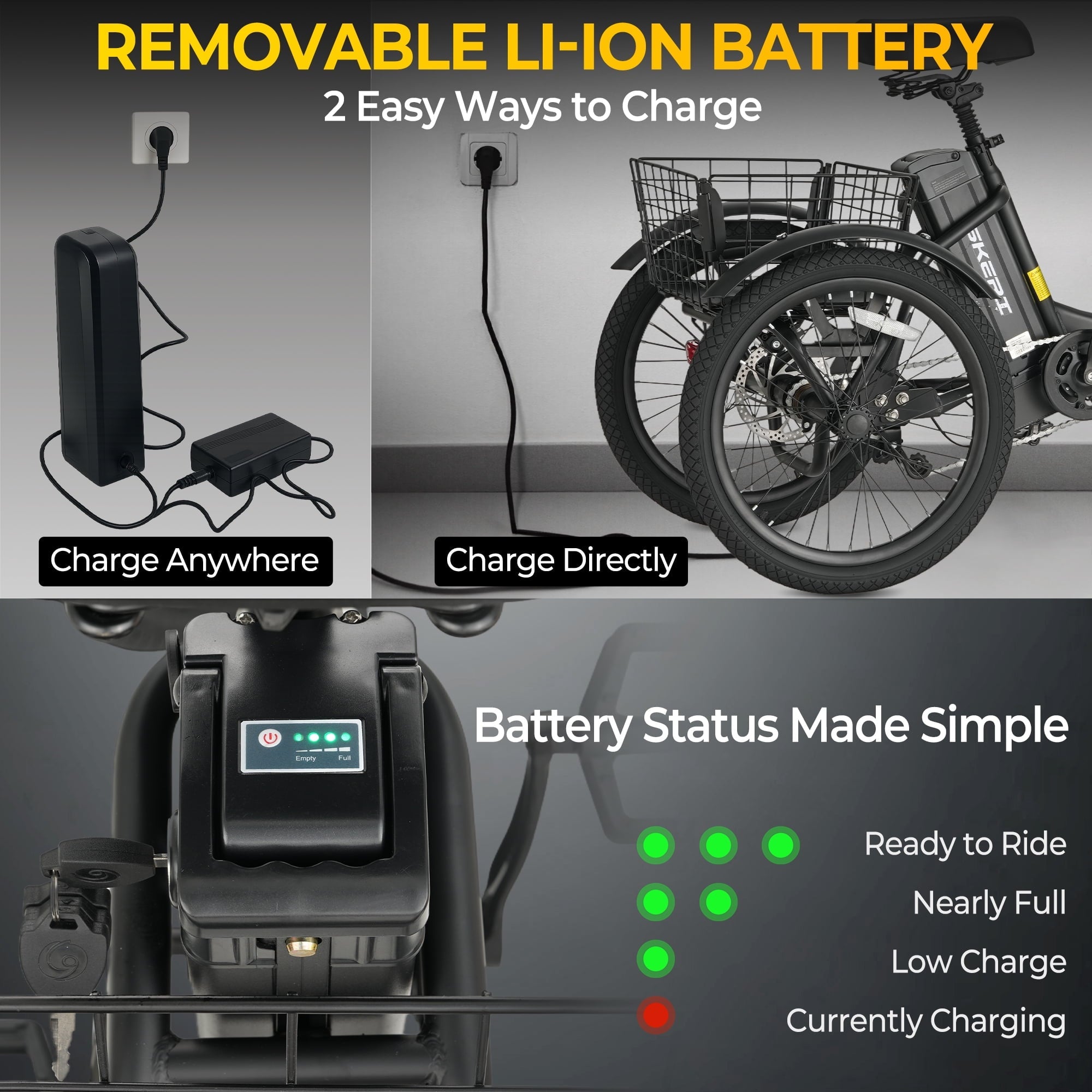 Electric Scooter Tricycle for Adults, 20” Folding Electric Trike,3 Wheels Electric Bicycle Bikes, Peak 1000W Step-Thru Etrike with 36V 13Ah UL2849  Removable Battery and Large Basket for Women Men