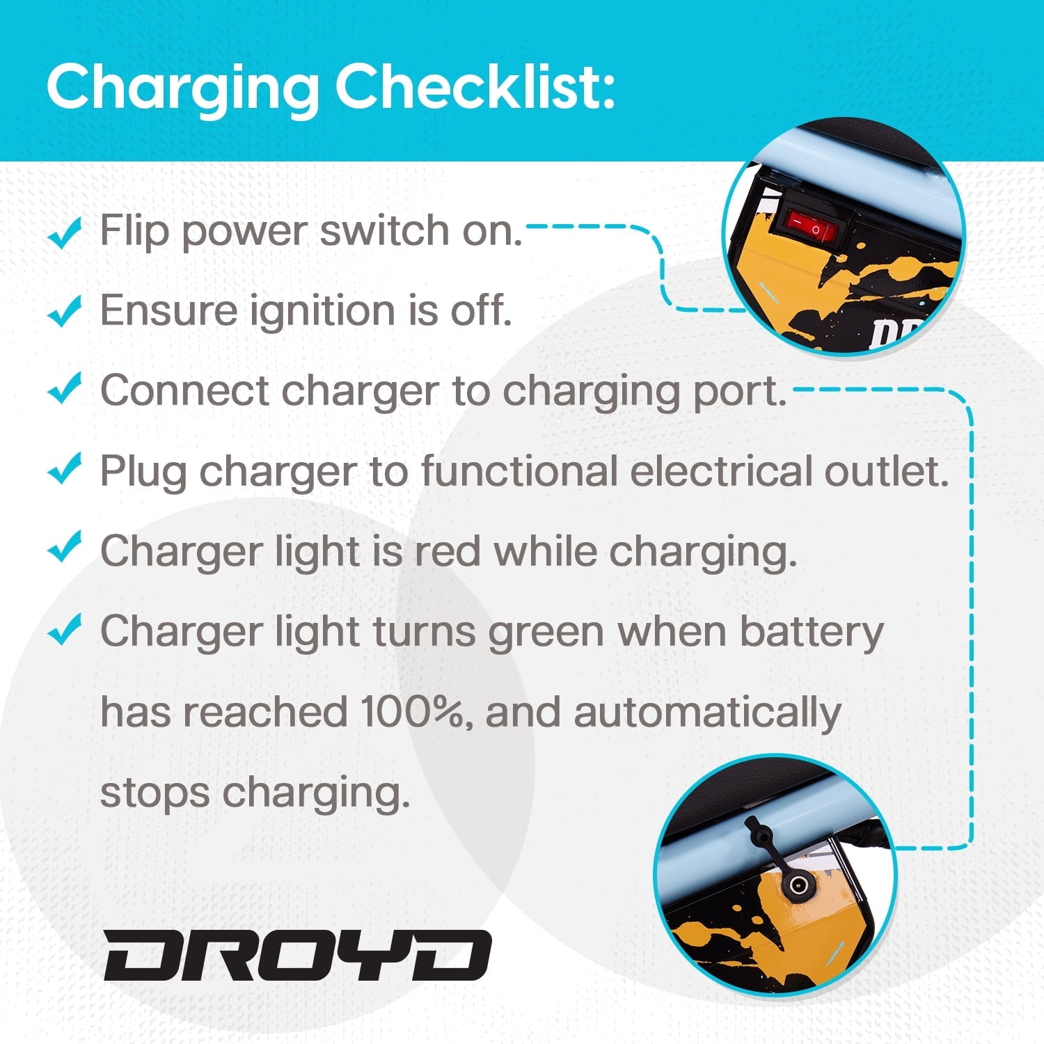 Droyd Weeler Electric Mini Bike - 24V 8Ah Battery, 6-10 MPH, Up to 8 Miles, LED Lights, Kids Ages 6+ - Blue