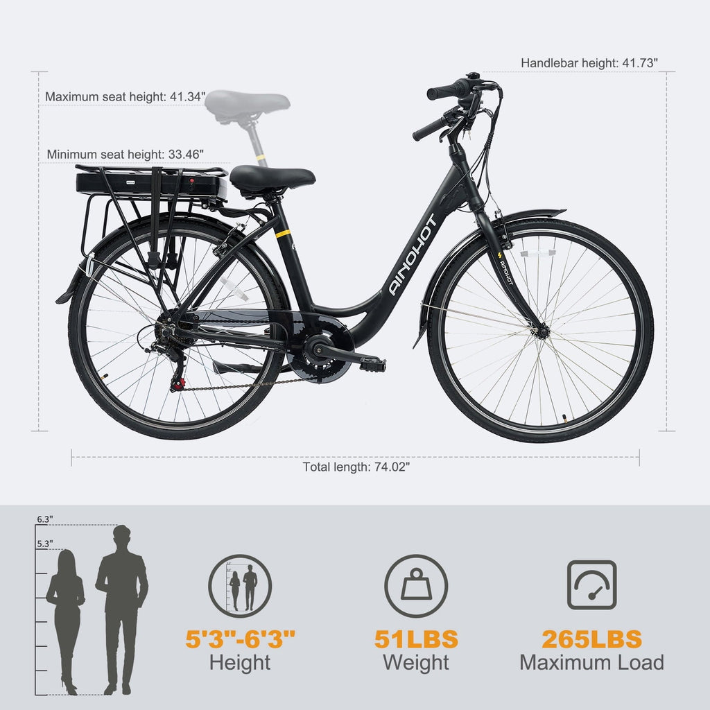 AINOHOT Urba Electric Bike for Adults, 500W Peak Ebike, 28 Step-Thru Electric Bicycle, 15MPH 56Miles E Bike for Men