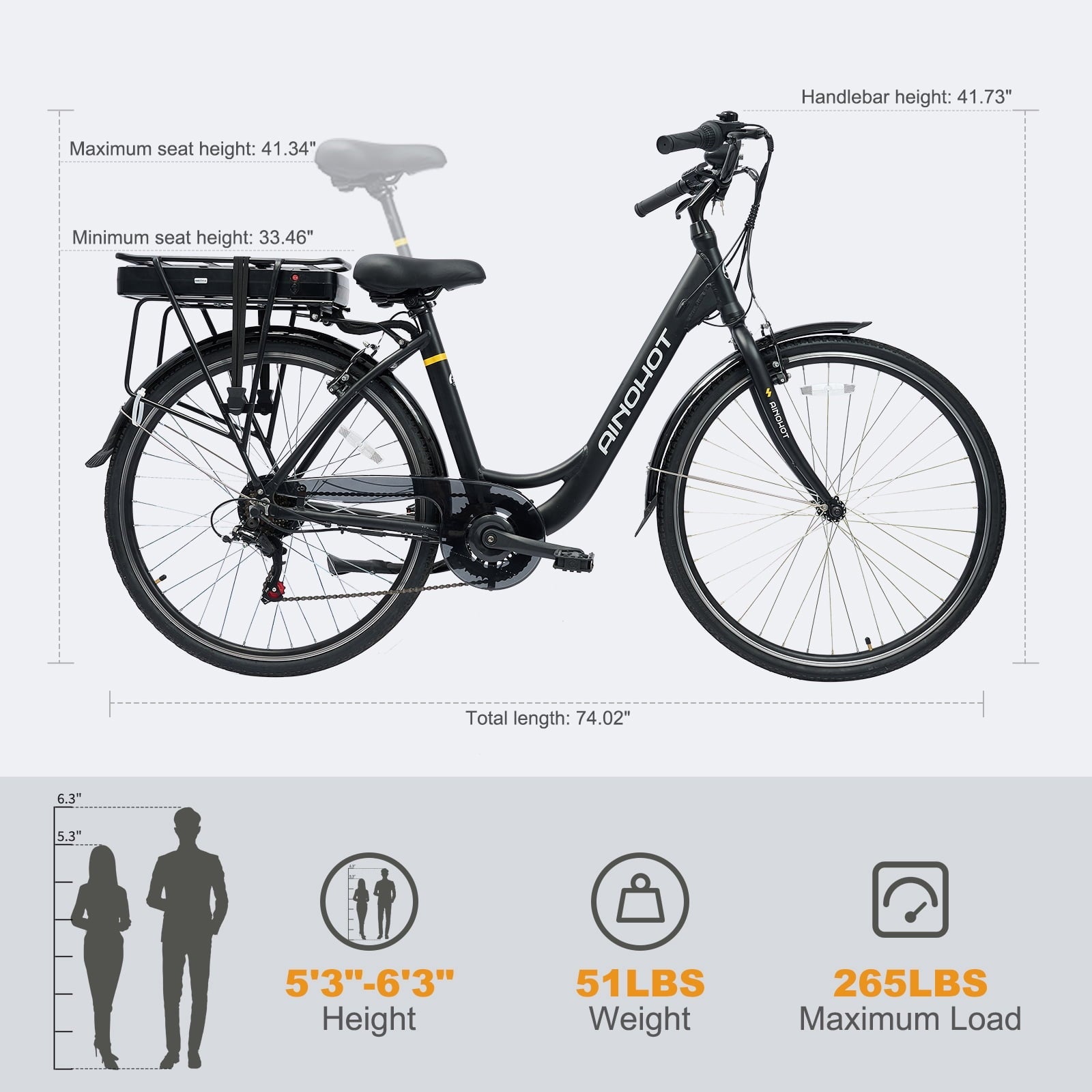 AINOHOT Urba Electric Bike for Adults, 500W Peak Ebike, 28 Step-Thru Electric Bicycle, 15MPH 56Miles E Bike for Men