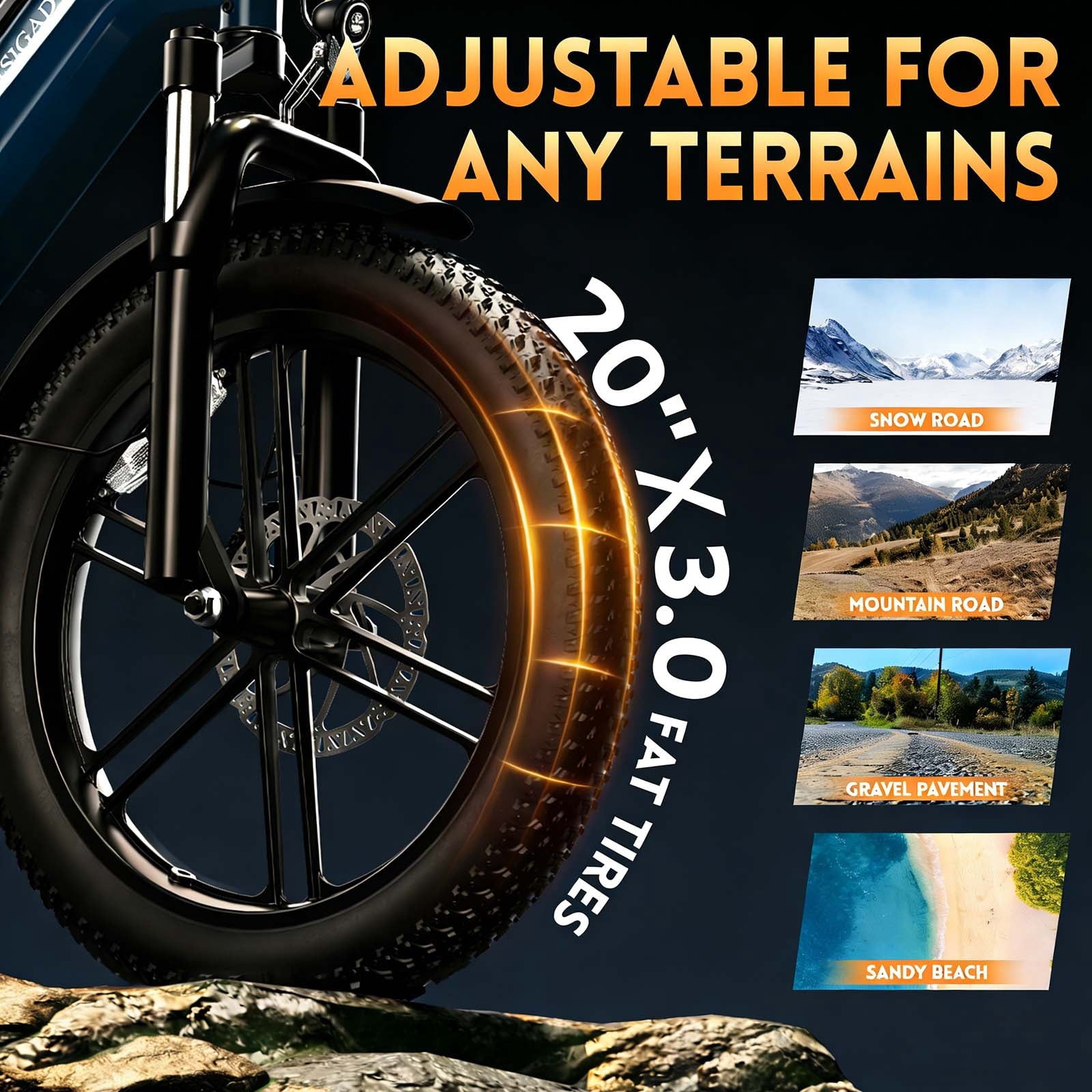 SISIGAD Electric Bike for Adults, Peak 1500W Motor, E Mountain Bike, 20'' Fat Tire Ebike, Fast Cargo Ebikes, Electric Bicycle 48V/15Ah UL2849