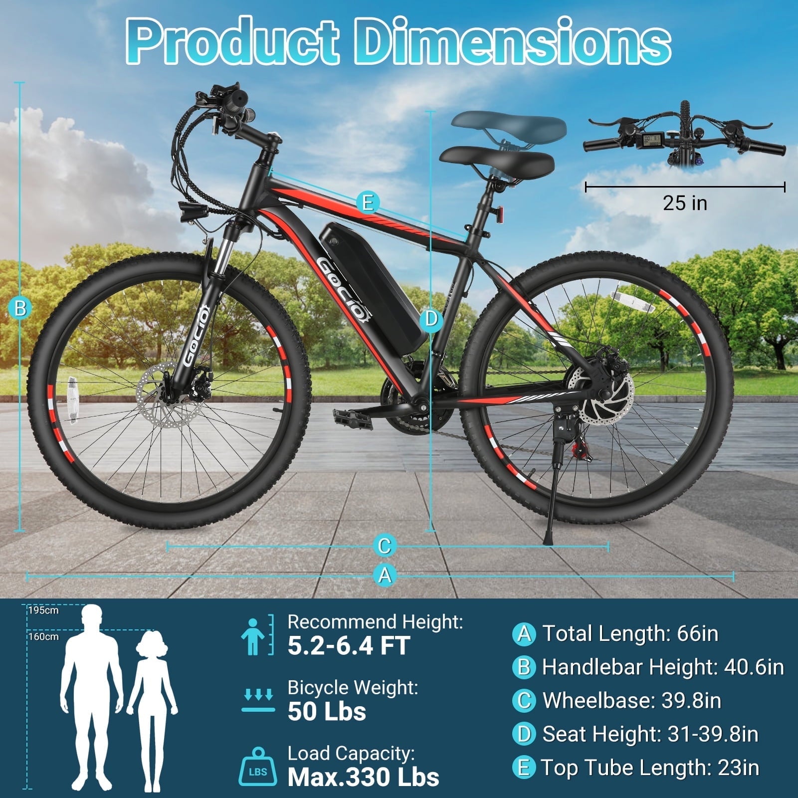 Gocio UL2849 Certified 26 Electric Bike for Adults, 750W Peak Motor, 48V 7.8Ah Battery, 20MPH Max Speed, Off-Road Mountain E-bike