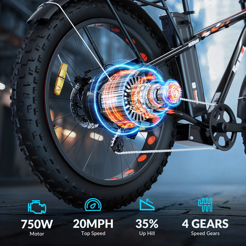 5TH WHEEL W29B 26 x 4 Fat Tire Electric Bike, 750W Motor Adult Ebike with 48V 15Ah Removable Battery, Electric Mountain Bicycle with 7 Speed, UL2849