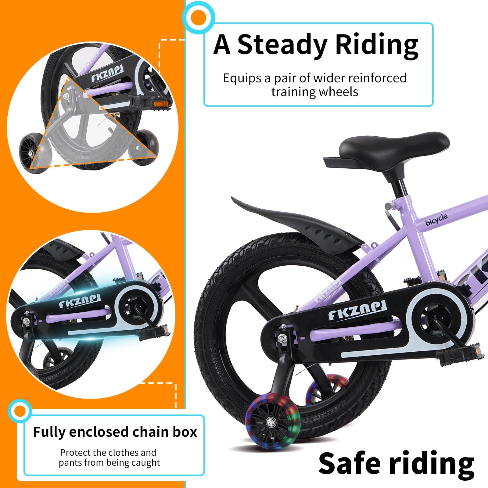 Holaki 18 inch Kids Bike with Training Wheels & Handbrake for Boys & Girls Ages 5-9, High Carbon Steel Frame Adjustable Seat Kids Bicycle with Kettle Stand & Night Glow for Birthday Gift, Purple