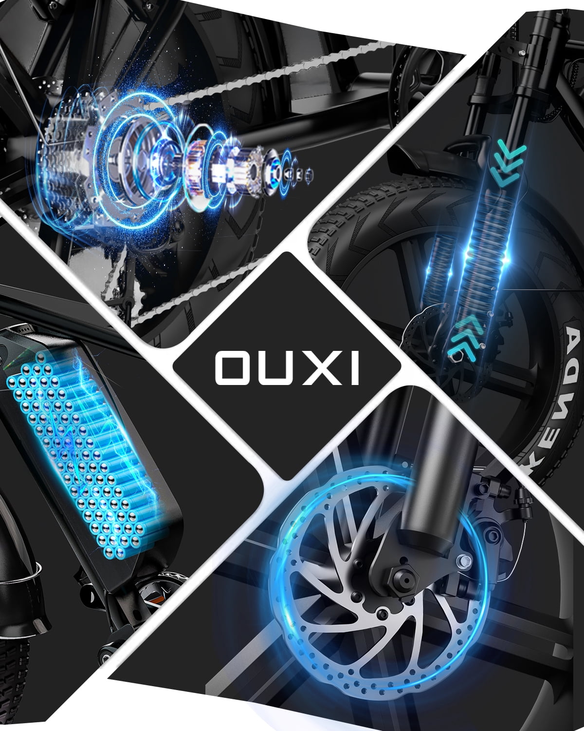 OUXI V8 Electric Bike for Adults, 20 Fat Tire Electric Mountain Bike Peak 750W, 48V 15Ah Battery, UL2849