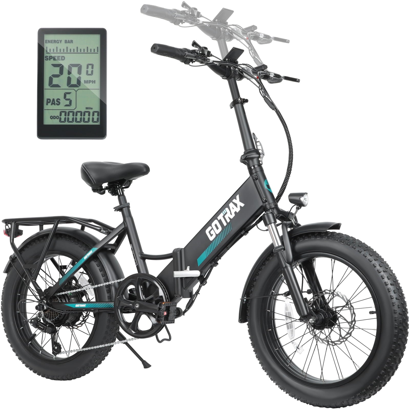 GOTRAX R2 Folding Adult Electric Bike, 500W 20mph, 20 x 3 Fat Tire, LCD Display, Black