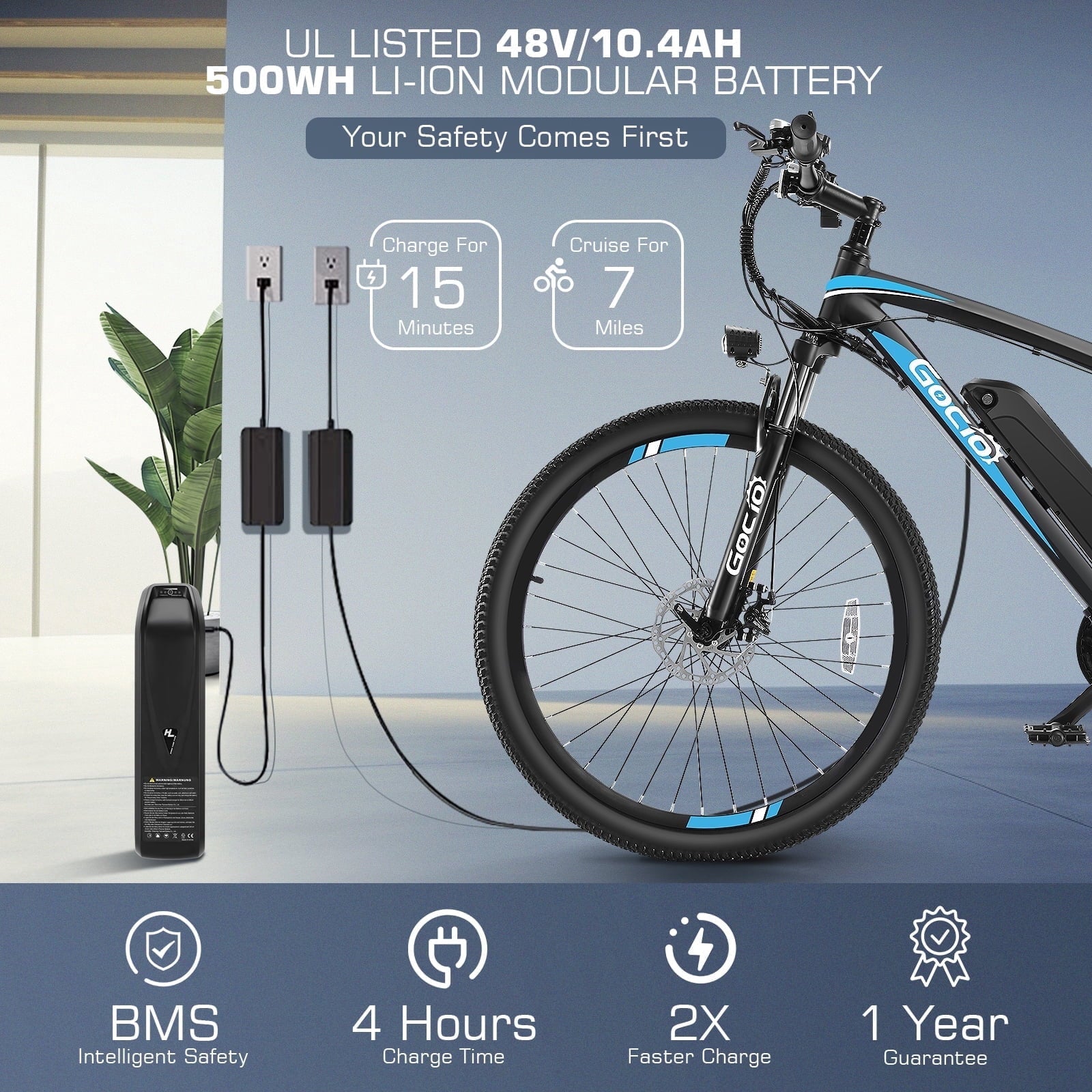 Gocio 27.5 Electric Mountain Bike for Adults, 750W Peak Motor, 48V 10.4Ah Battery, 20MPH, 21 Speed, Lockable Front Suspension, UL2849 Certified