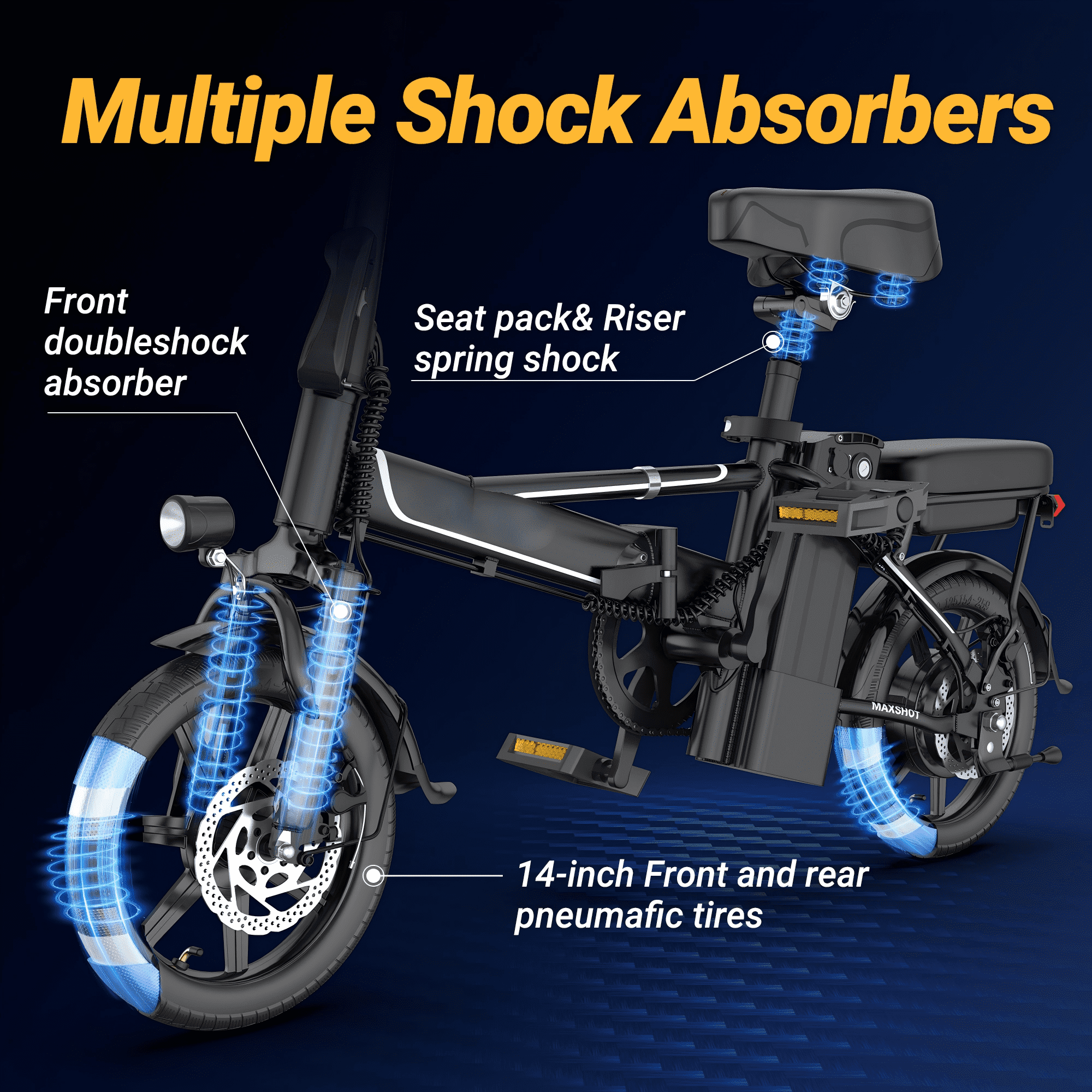 Electric Bike Black 500W 48V 15.6Ah , 14' Mini Ebike for City Commuter, Folding Electric Bicycle for Adult with Two Seats UL2849
