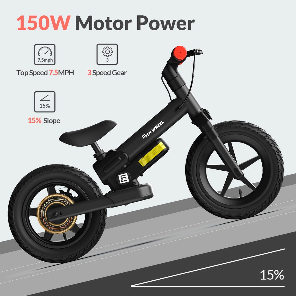 5TH WHEEL KB09 Electric Bike for Kids, 150W Electric Balance Bike Ages 3-8 Years Old, 12 Pneumatic Tire with Dual Brake, 3 Speed Modes Kid Electric Motorcycle