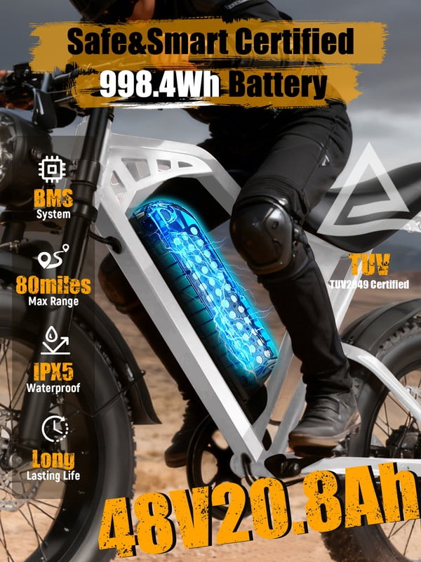 ESKUTE Electric Bike for Adults & Teens, 29MPH, 80 Miles Range, 48V 20.8Ah Battery, 20 x 4.0 Fat Tire, Dual Suspension, 7-Speed Off-Road Ebike Orange, UL2849