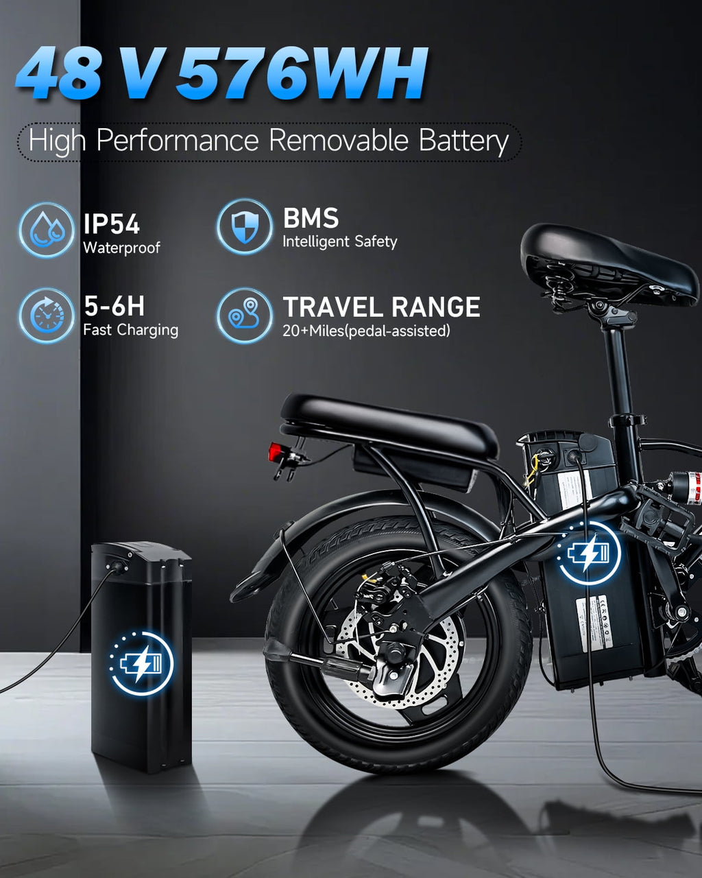 BroPath Electric Bike for Adults, 14 Folding Ebike, Electric Bicycle with 576WH Battery, 21MPH,20+ Miles(MAX),450W High Motor,Multi-Shock Absorption,Commuting Mini E Bikes,UL2849,Ebike for Teens