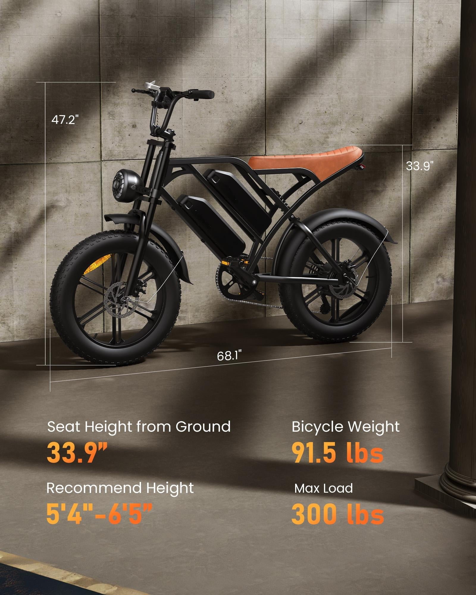 Electric Bike for Adults,28MPH,1500W Peak Motor,100+ Miles Range,Dual Battery,7-Speed,20 Fat Tire E-Bike,Moped Style Electric Bicycles,Black