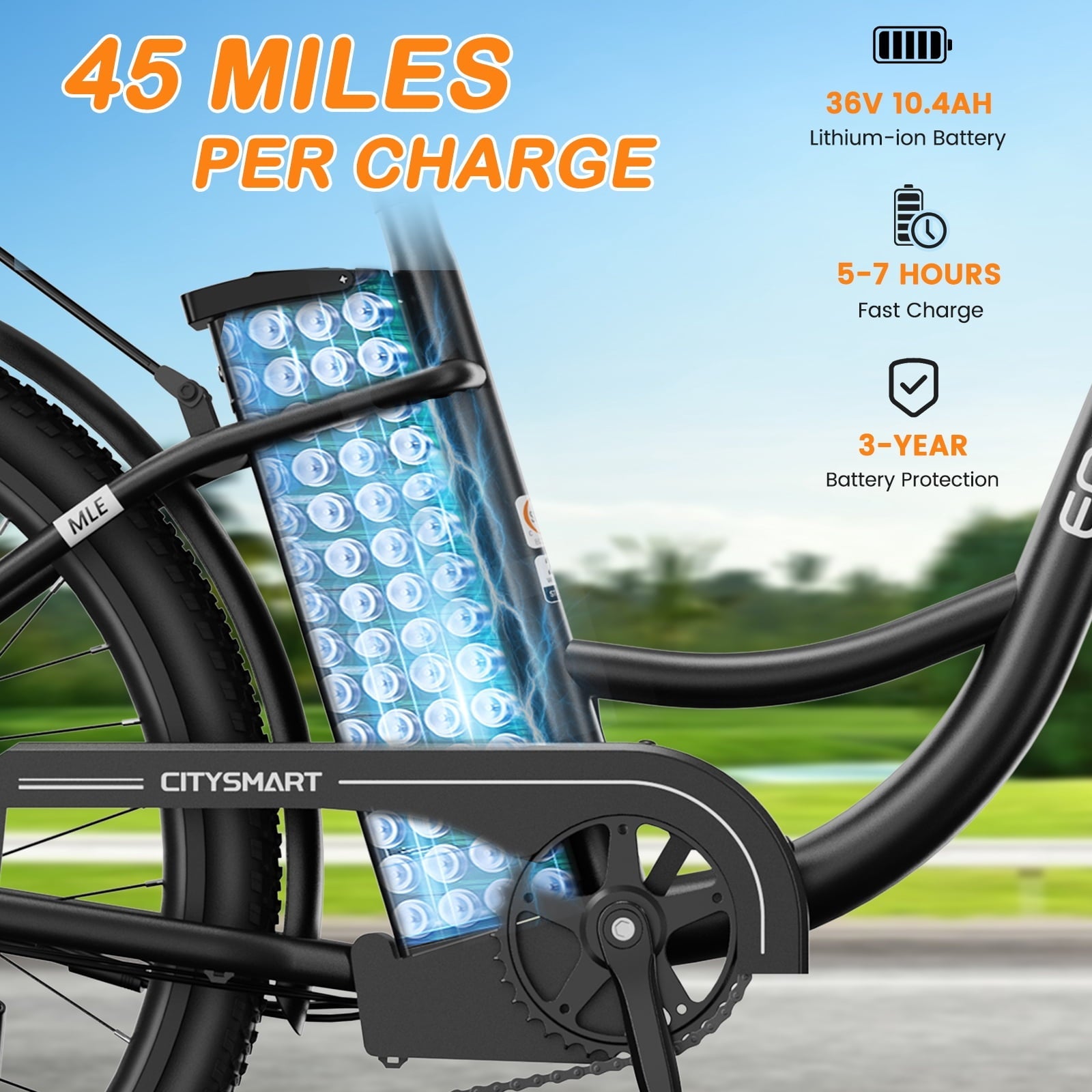 MOONCOOL Electric Bicycle for Adults 350W , 7-Speed Ebike with 36V 10.4Ah Removable Battery . 40 Miles Range , 20 mph Electric Commuter Bike for Women Men