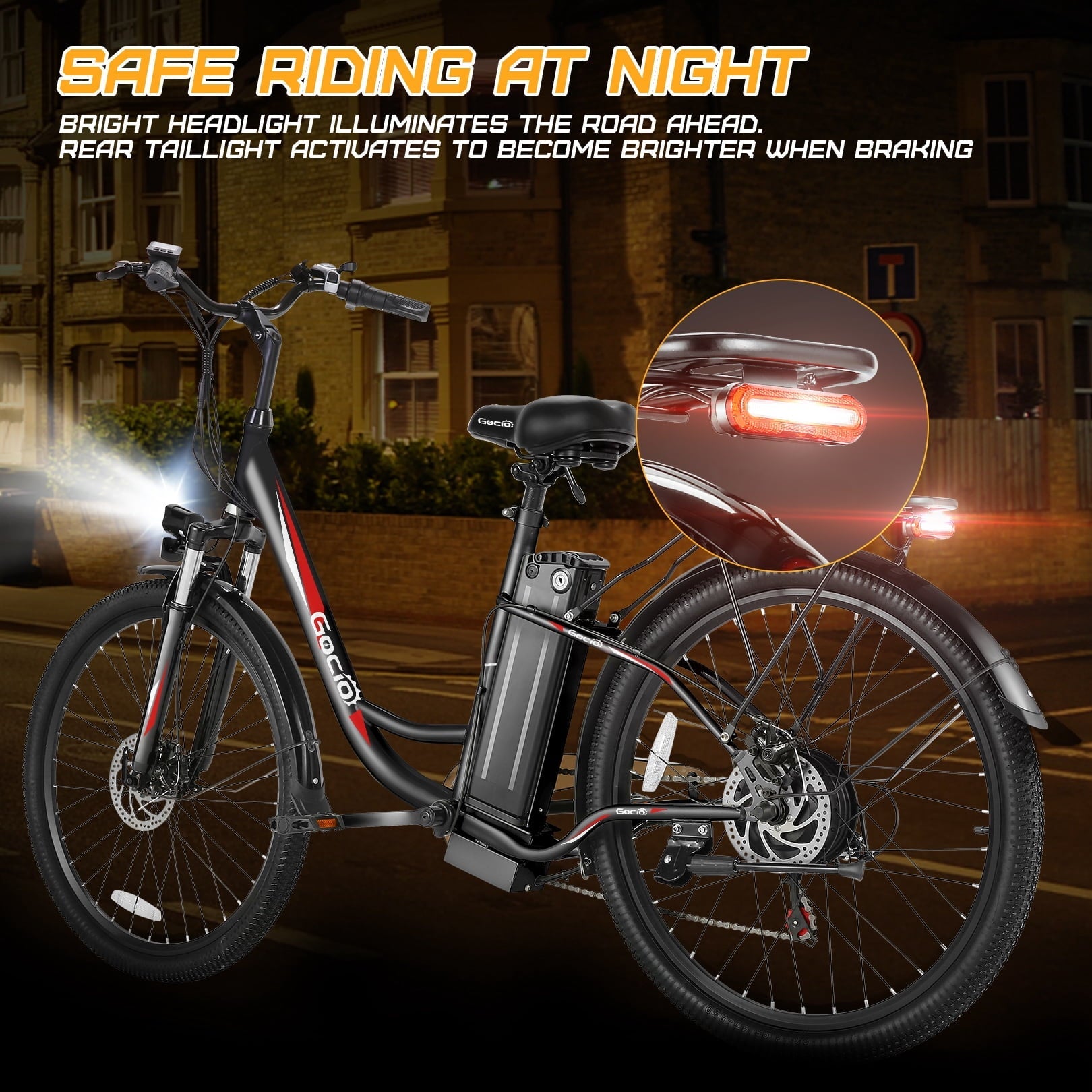 Gocio 26 Electric Bike for Adults, 500W Motor, City Commuter E-Bike, 48V 7.8Ah Removable Battery, Max 19.8Mph, 7 Speed, UL2849