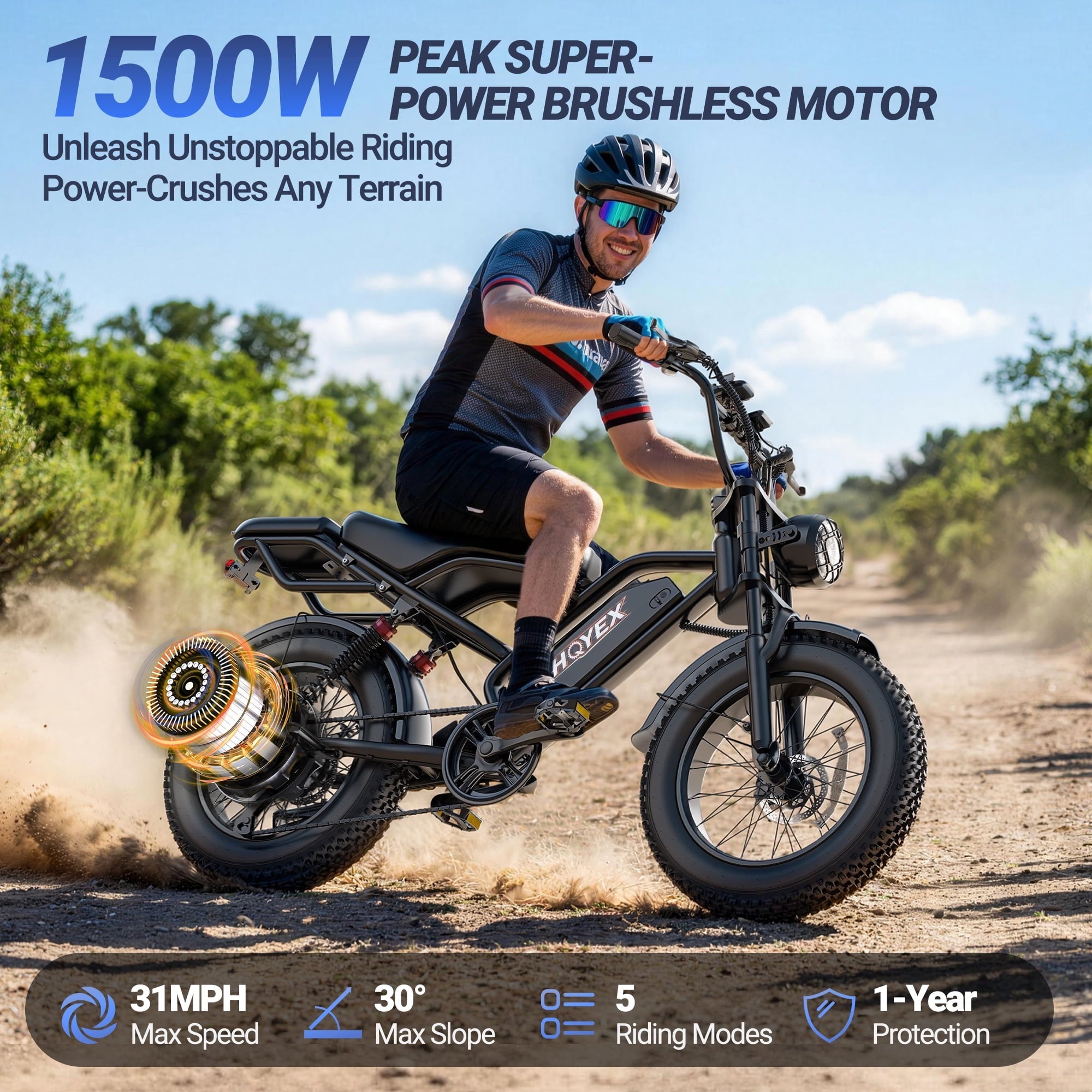 HQYEX HQ20 Adult Electric Bike, 1500W Brushless Motor, 20 Fat Tire Ebike, 48V 20Ah Removable Battery, 31MPH Top Speed with Dual Suspension & Dual Disc Brakes for All-Terrain Use