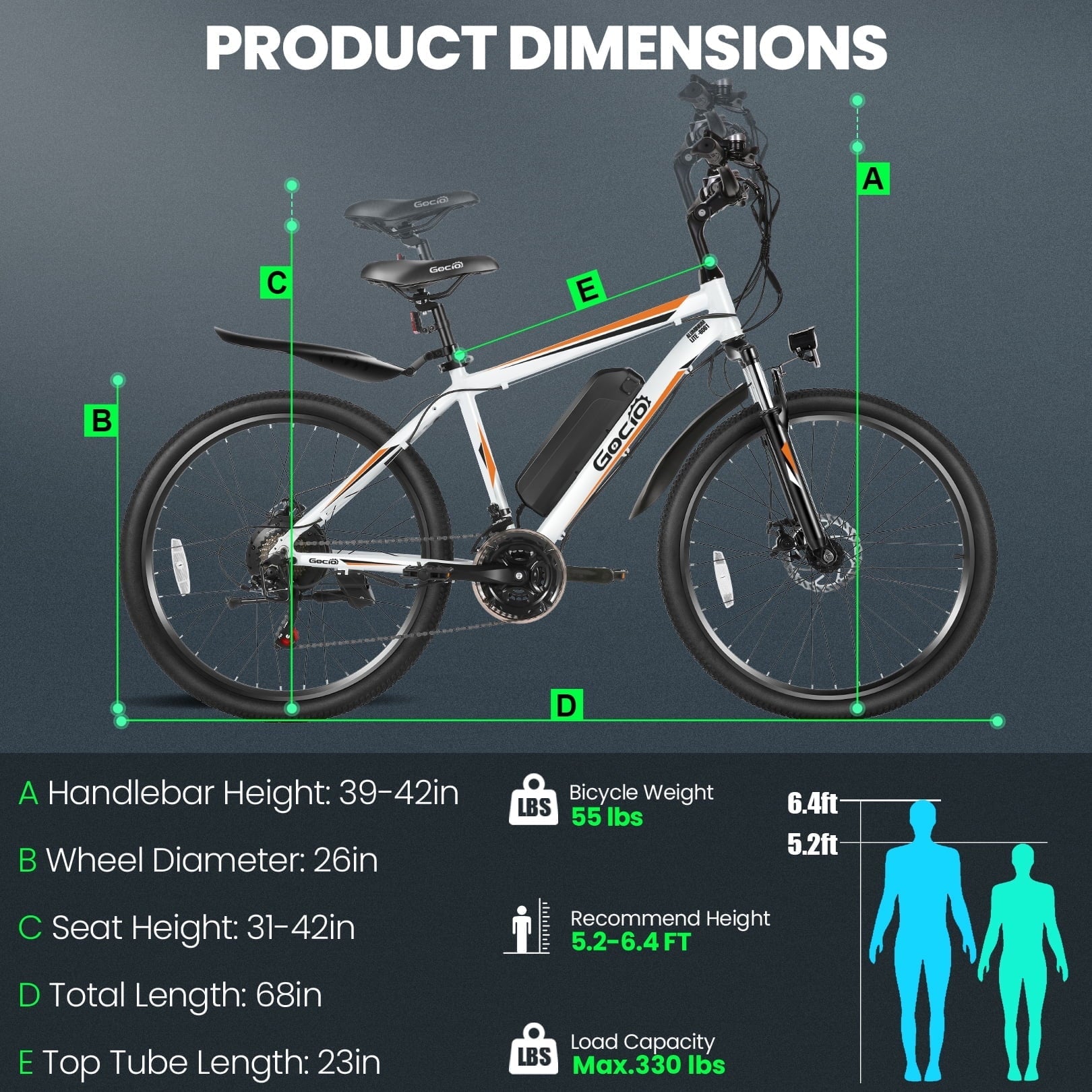 Gocio Peak 750W Electric Bike 26 Electric Bicycle for Adults Max 19.8mph Cruise Control System Ebike, 48V 375Wh Mountain Bike, 21 Speed for Man Woman UL2849 Certified