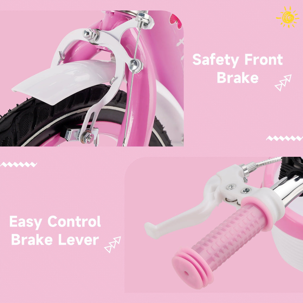 16 18 Inch Girls Bike for Toddlers and Kids Ages 4-9 Years Old, Kids Bike with Flashing Training Wheels & Basket, Girls Bicycle with Handbrake & Kickstand, Pink/Purple