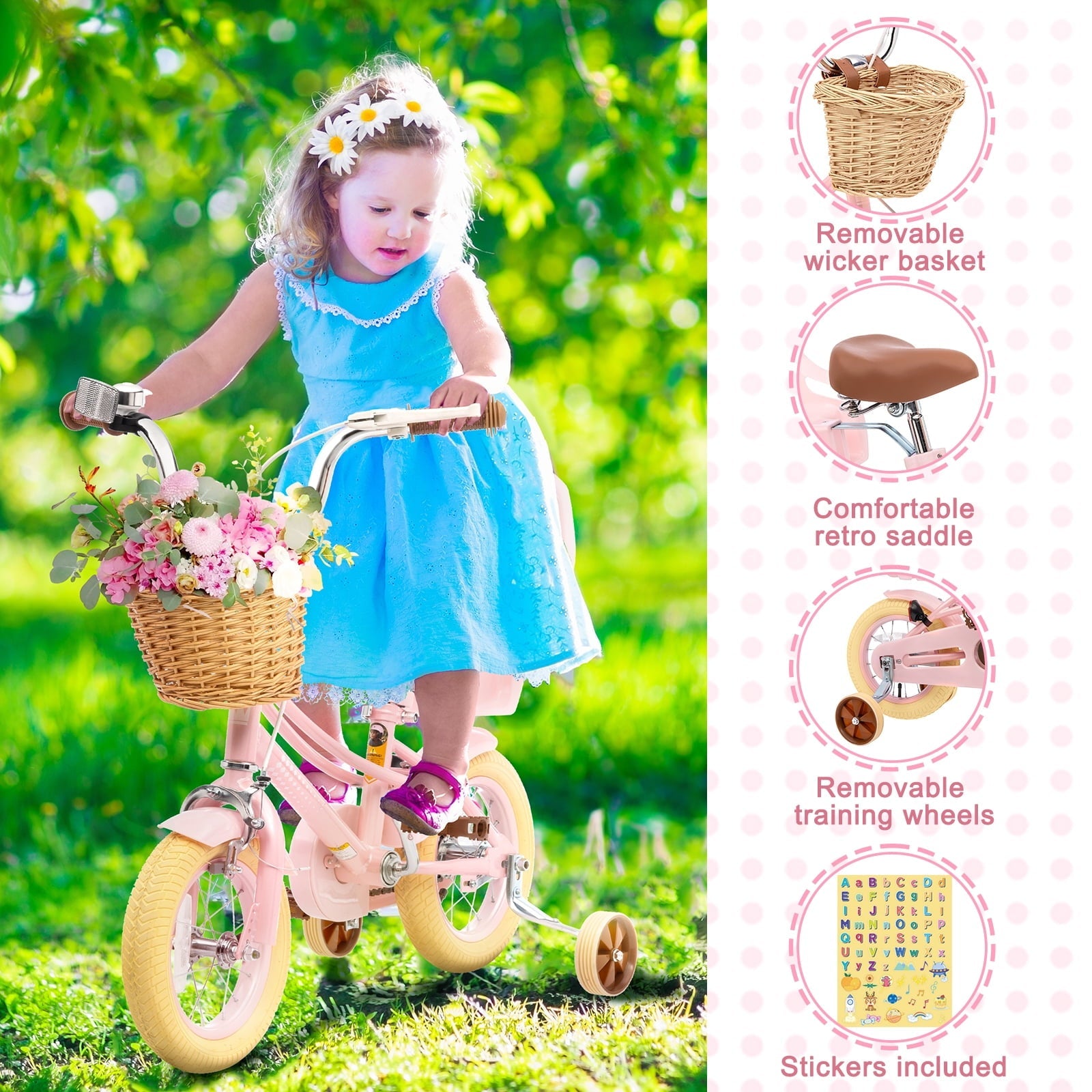XJD Girls Bike for Toddlers and Kids Ages 2-12 Years Old,12 14 16 Inch Kids Bike with Training Wheels & Basket, 20 Inch Girls Bicycle with Handbrake & Kickstand