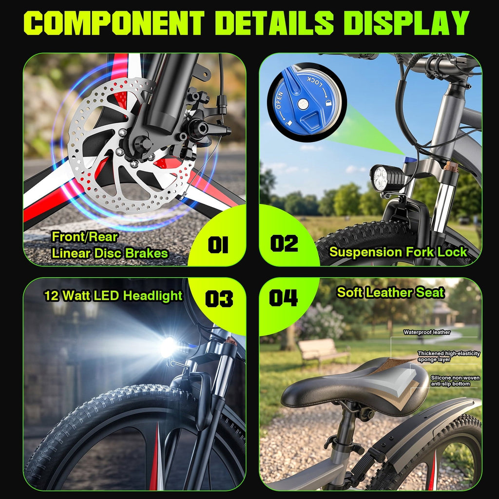 Electric Bike for Adults, 26 Commuter Ebikes with 7-Speed Gears, 25MPH, 720W Peak Motor, Removable Battery, 50 Miles Range, Electric Mountain Bicycle for All Terrain UL2849